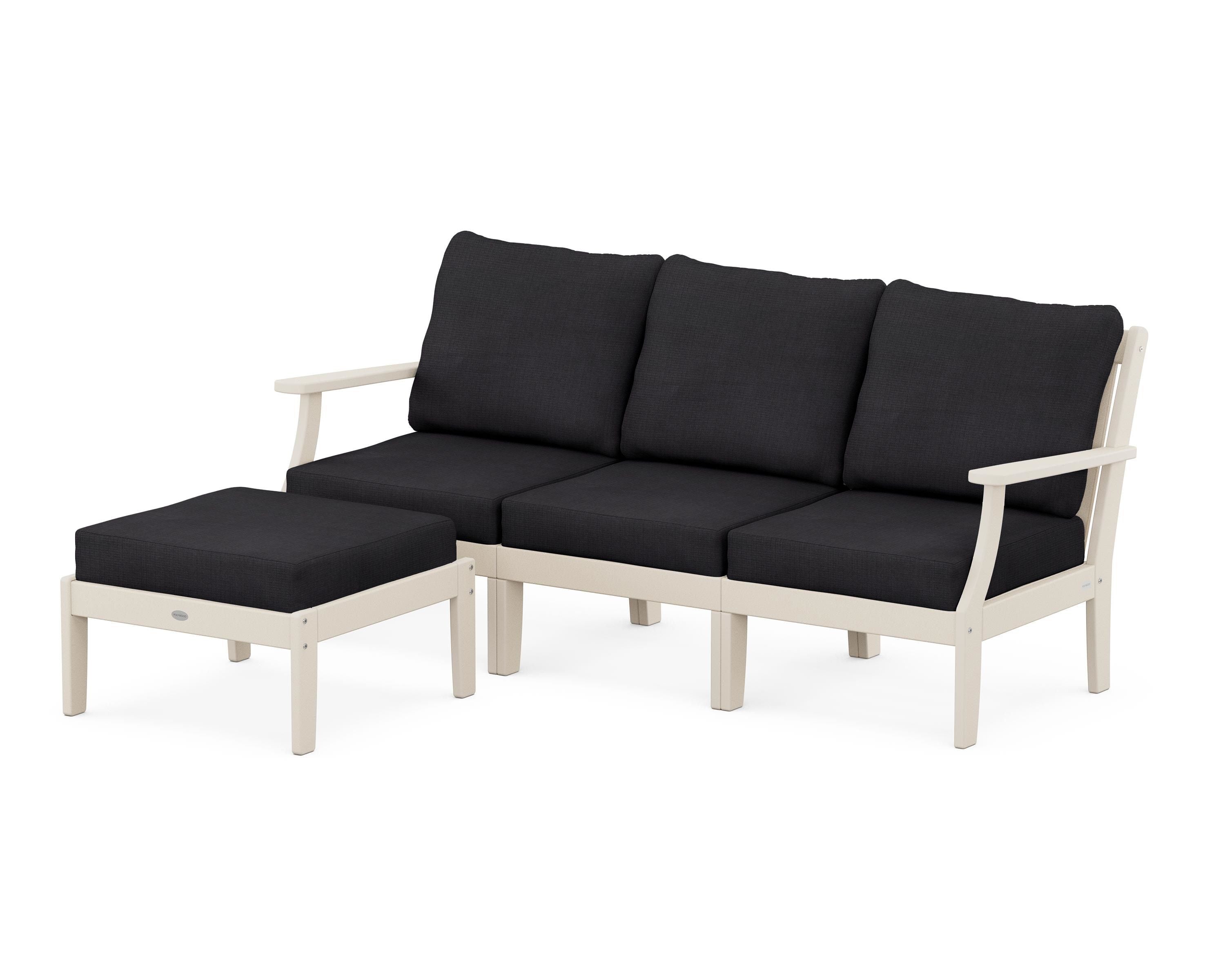 POLYWOOD® Braxton Modular 4-Piece Deep Seating Set with Ottoman in Sand / Midnight Linen