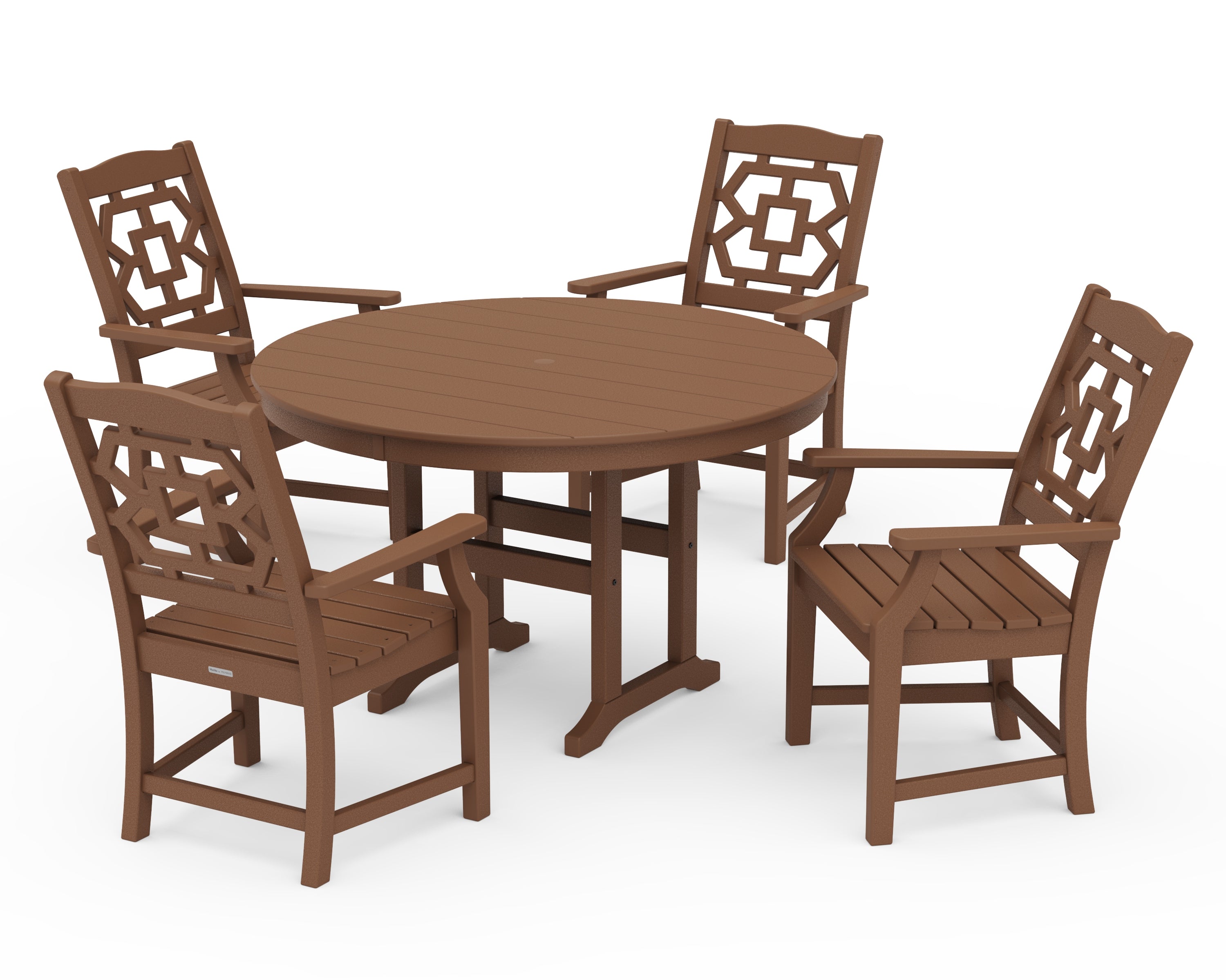 Martha Stewart by POLYWOOD® Chinoiserie 5-Piece Round Farmhouse Dining Set in Teak