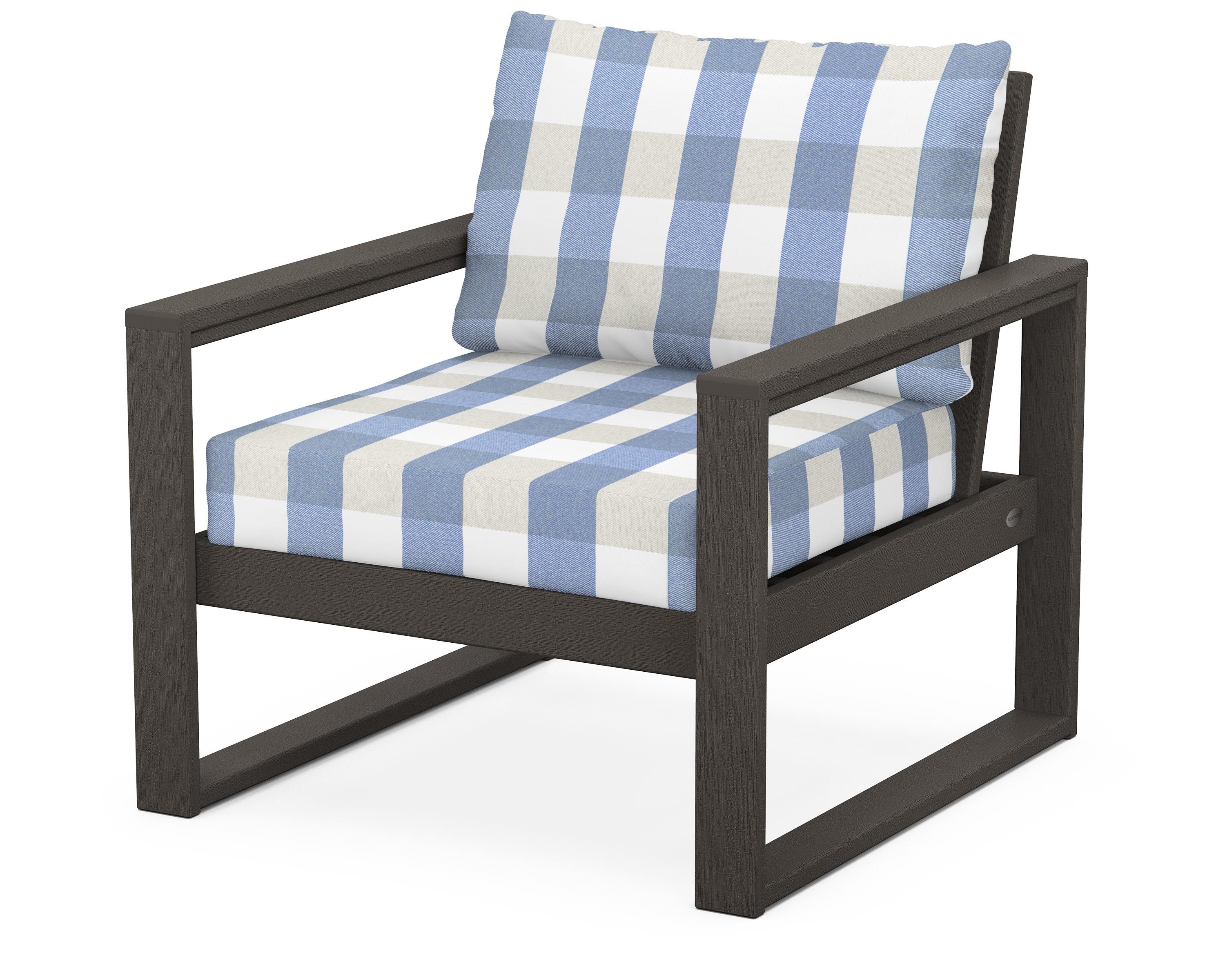 POLYWOOD® EDGE Club Chair in Vintage Coffee / Buffalo Plaid Sky Blue