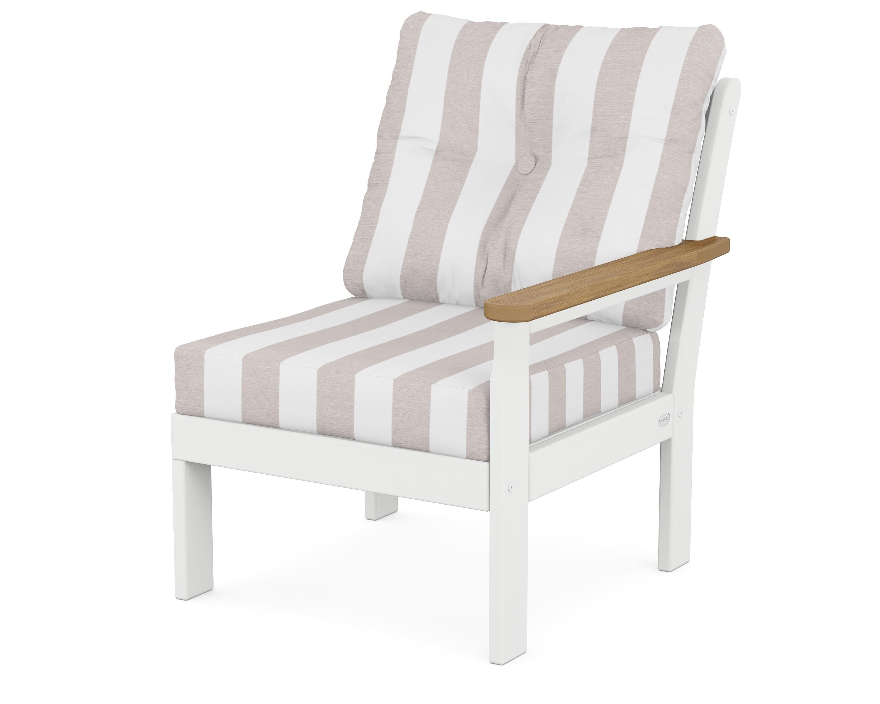 POLYWOOD® Vineyard Modular Right Arm Chair in White / Natural / Cabana Stripe Dune Burlap