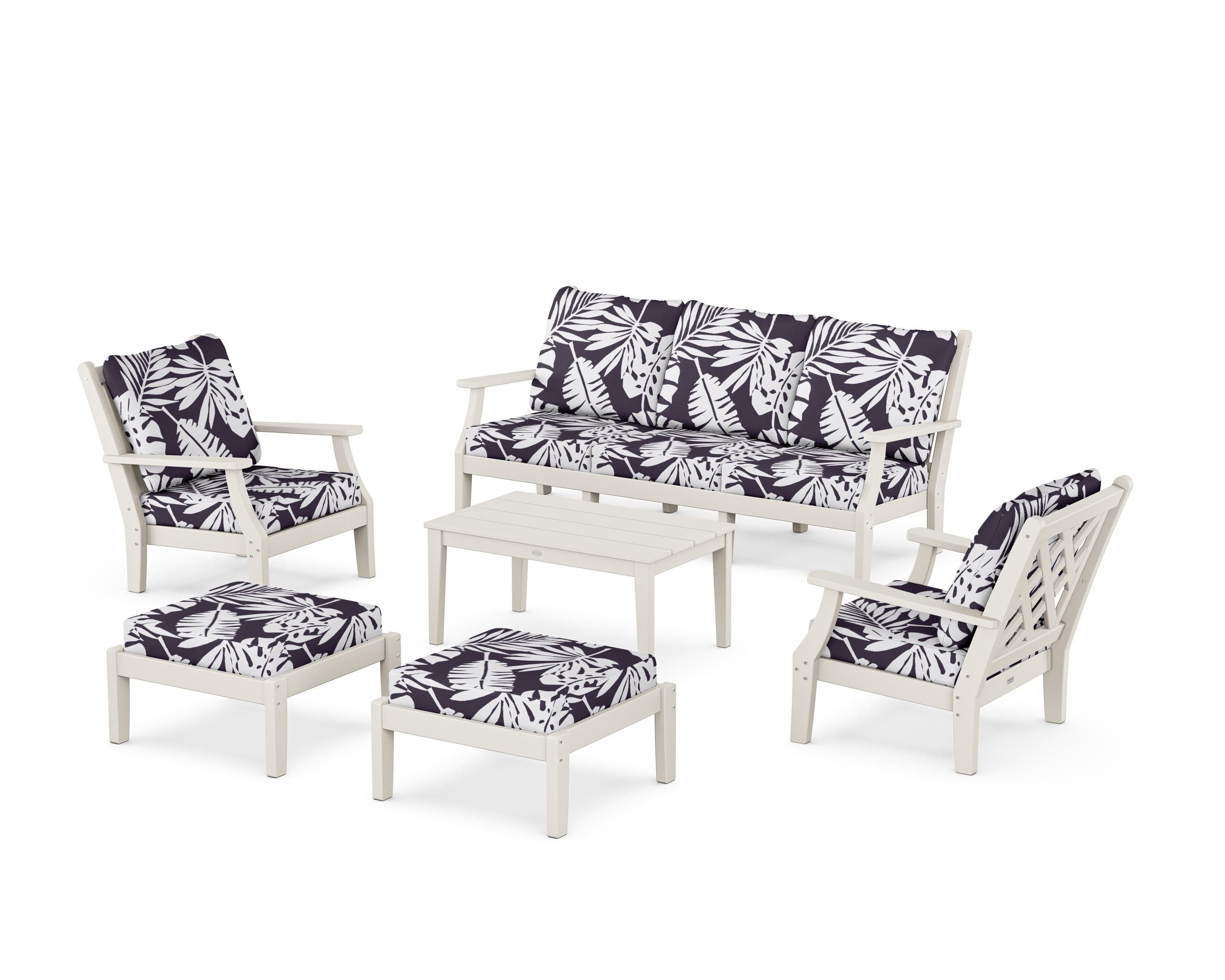 Country Living Wovendale 6-Piece Lounge Sofa Set in Sand / Leaf Navy