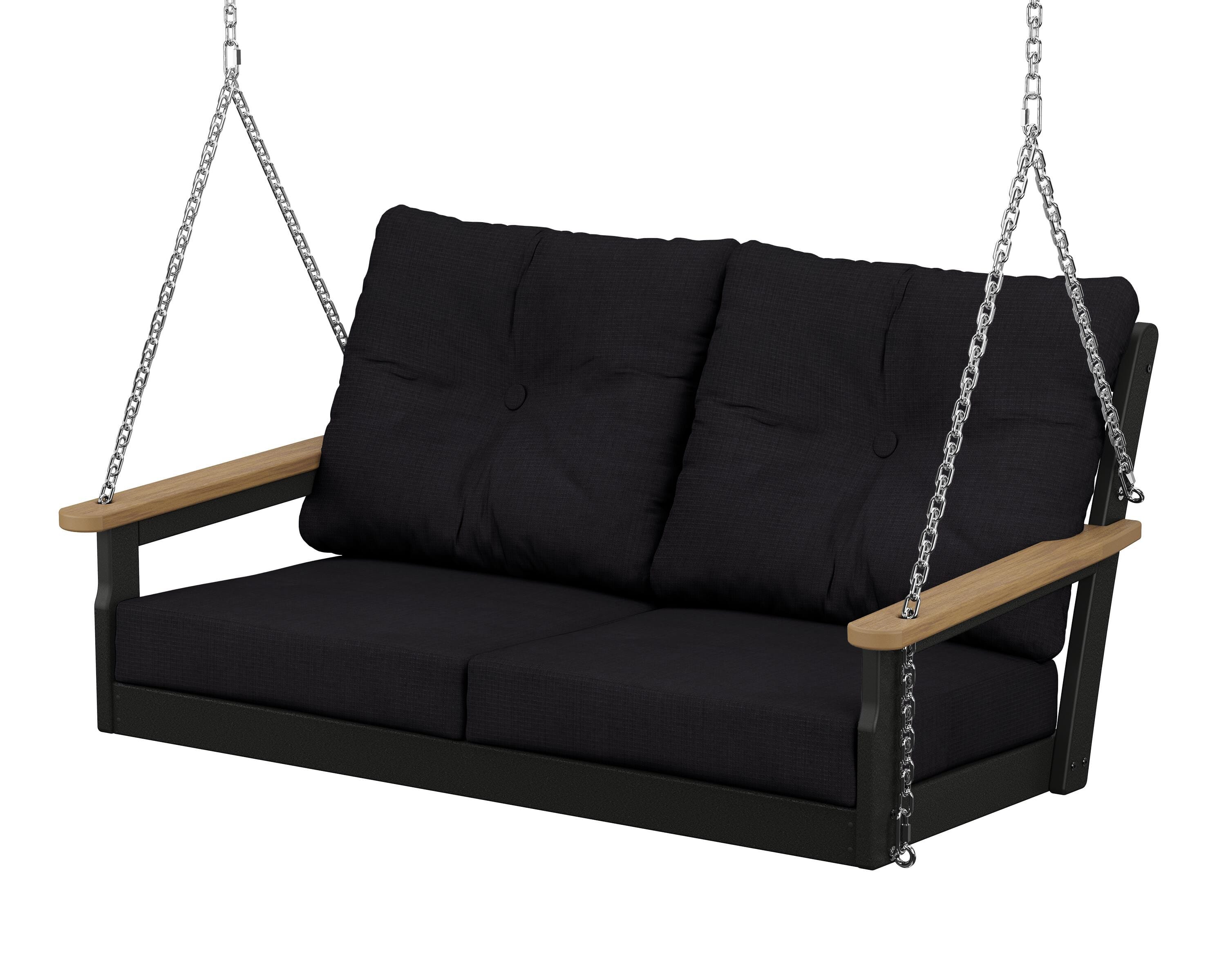 POLYWOOD® Vineyard Deep Seating Swing in Black / Natural / Midnight Linen