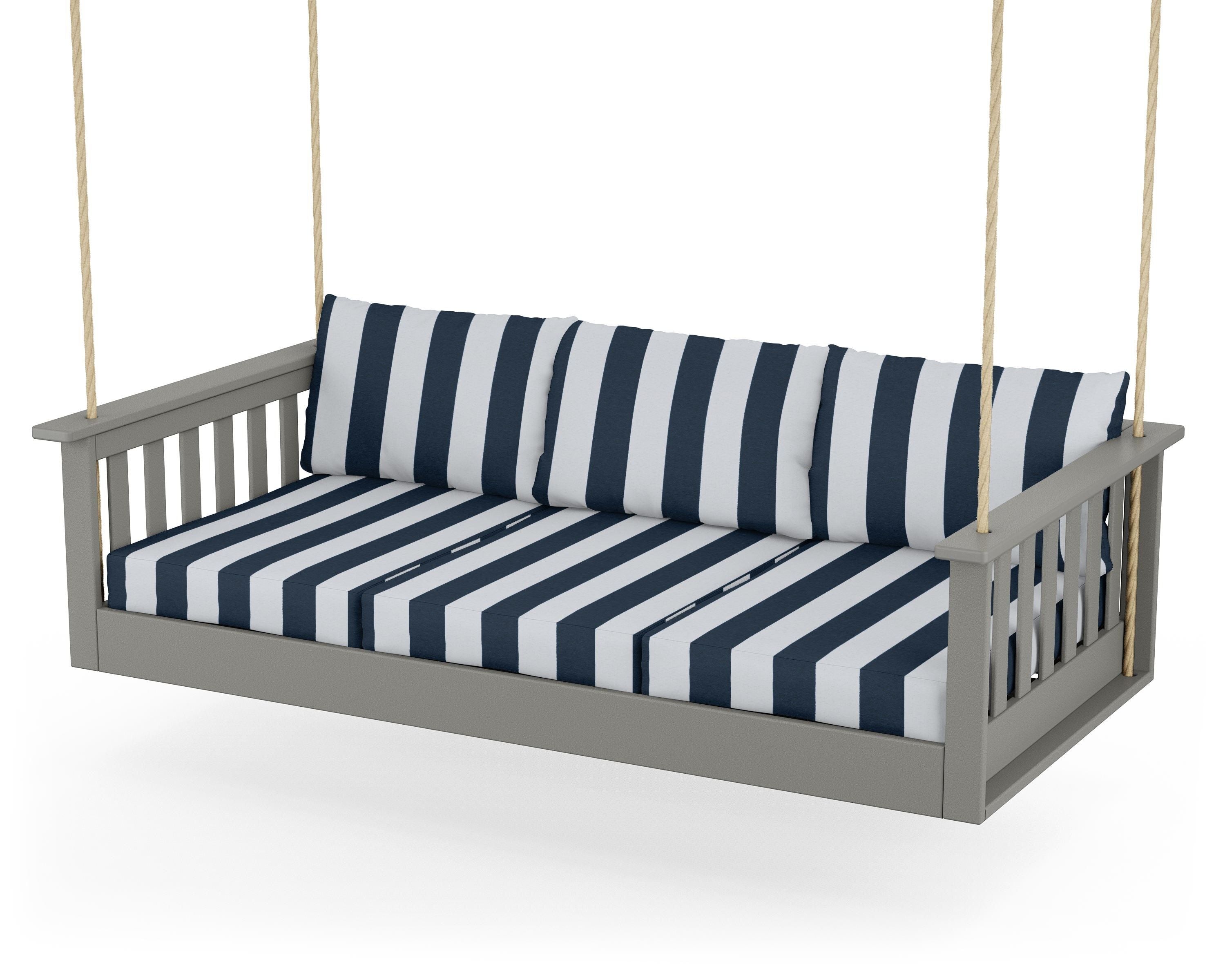POLYWOOD® Vineyard Daybed Swing in Slate Grey / Cabana Stripe Marine Indigo