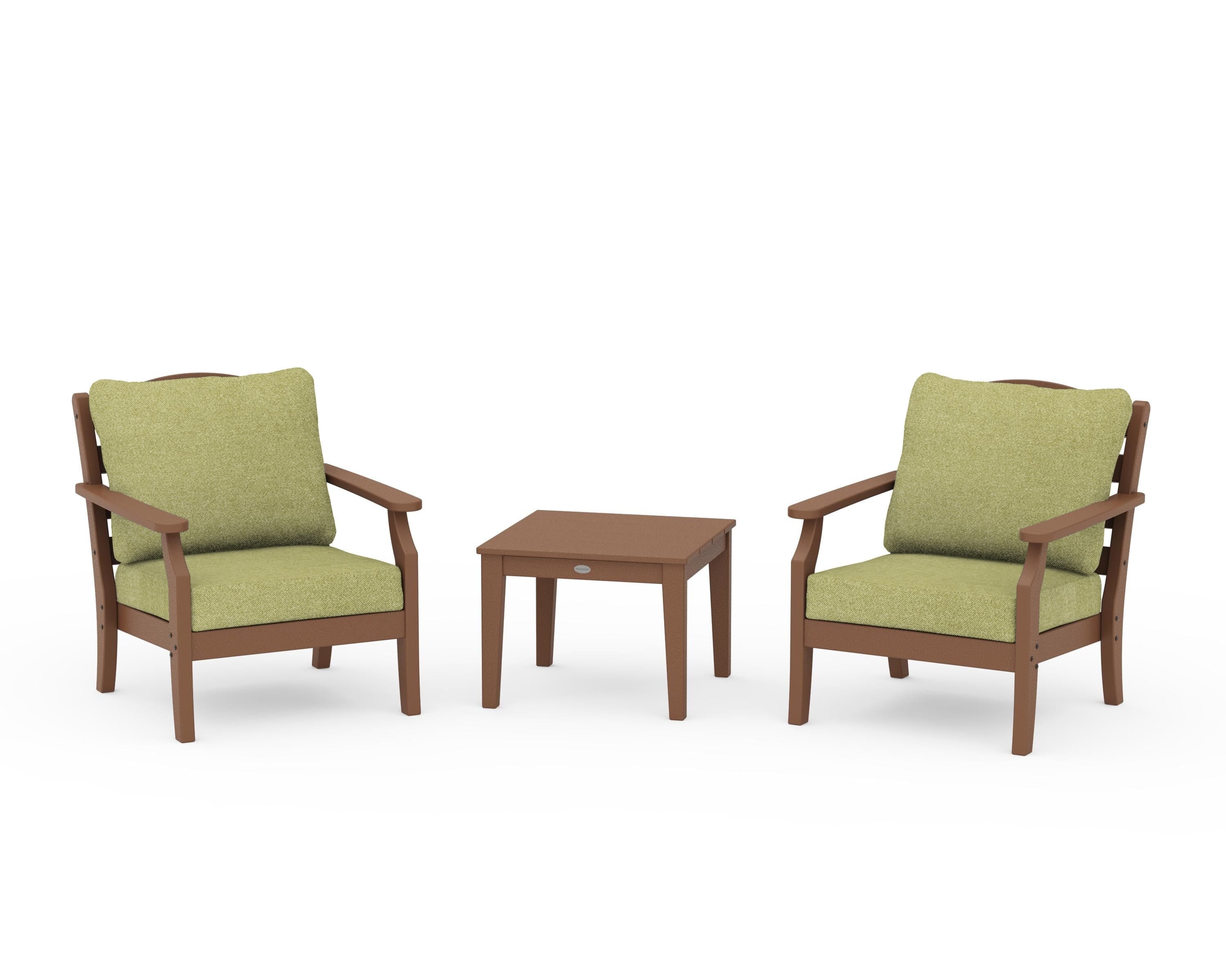 Draper James™ by POLYWOOD® Savannah 3-Piece Deep Seating Set in Teak / Chartreuse Boucle