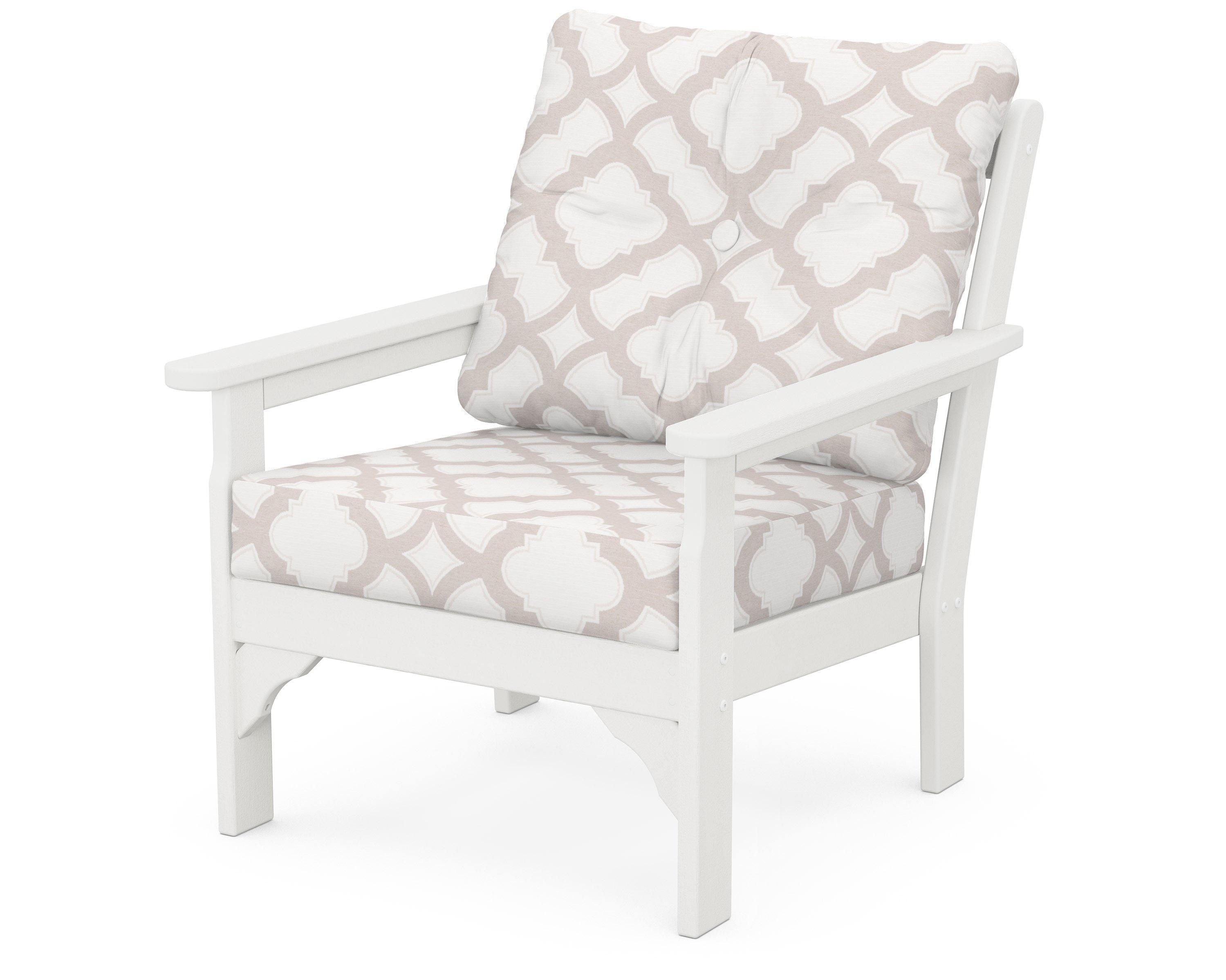 POLYWOOD® Vineyard Deep Seating Chair in Vintage White / Trellis Dune Burlap