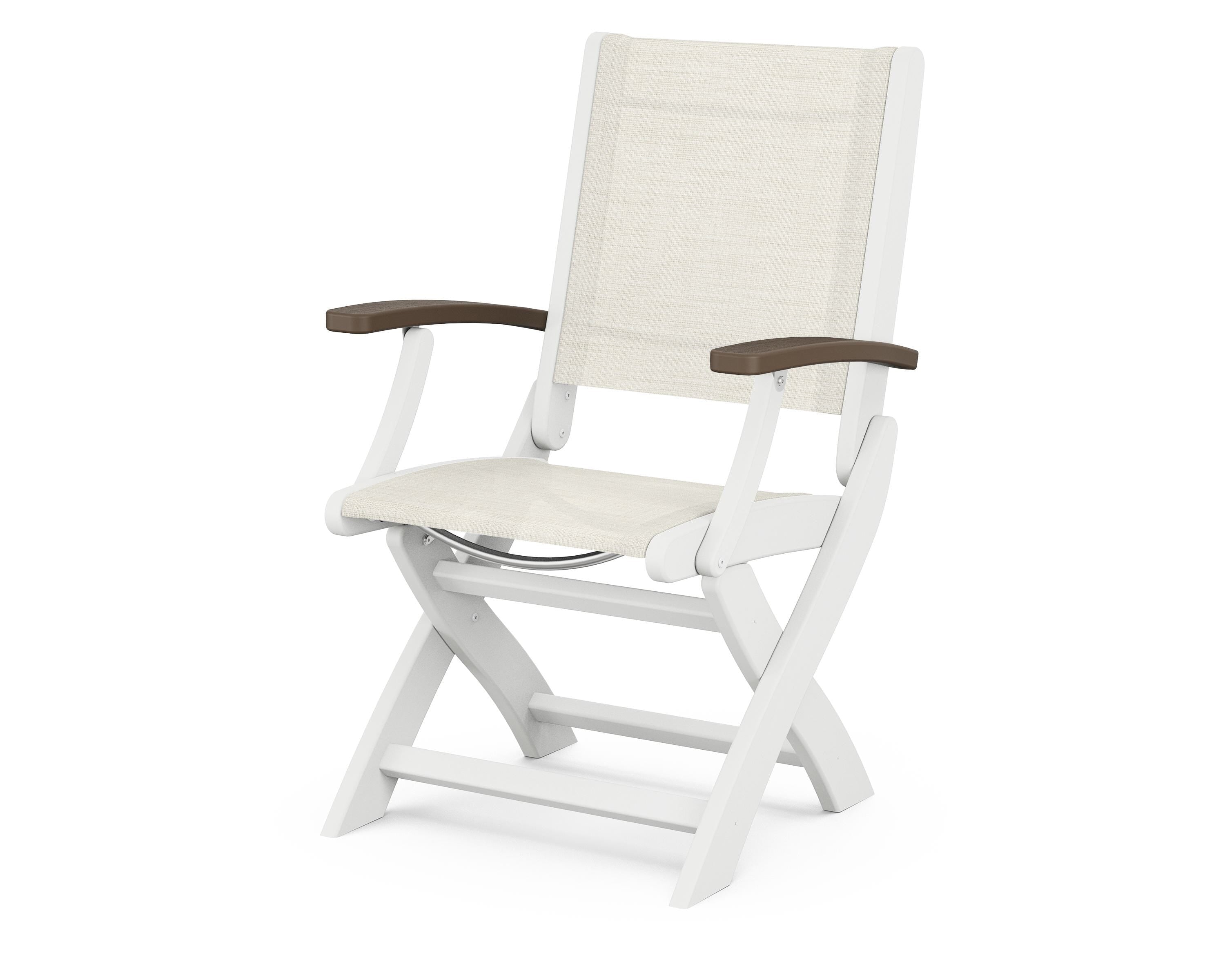 POLYWOOD® Coastal Folding Chair in White / Kona / Parchment Sling