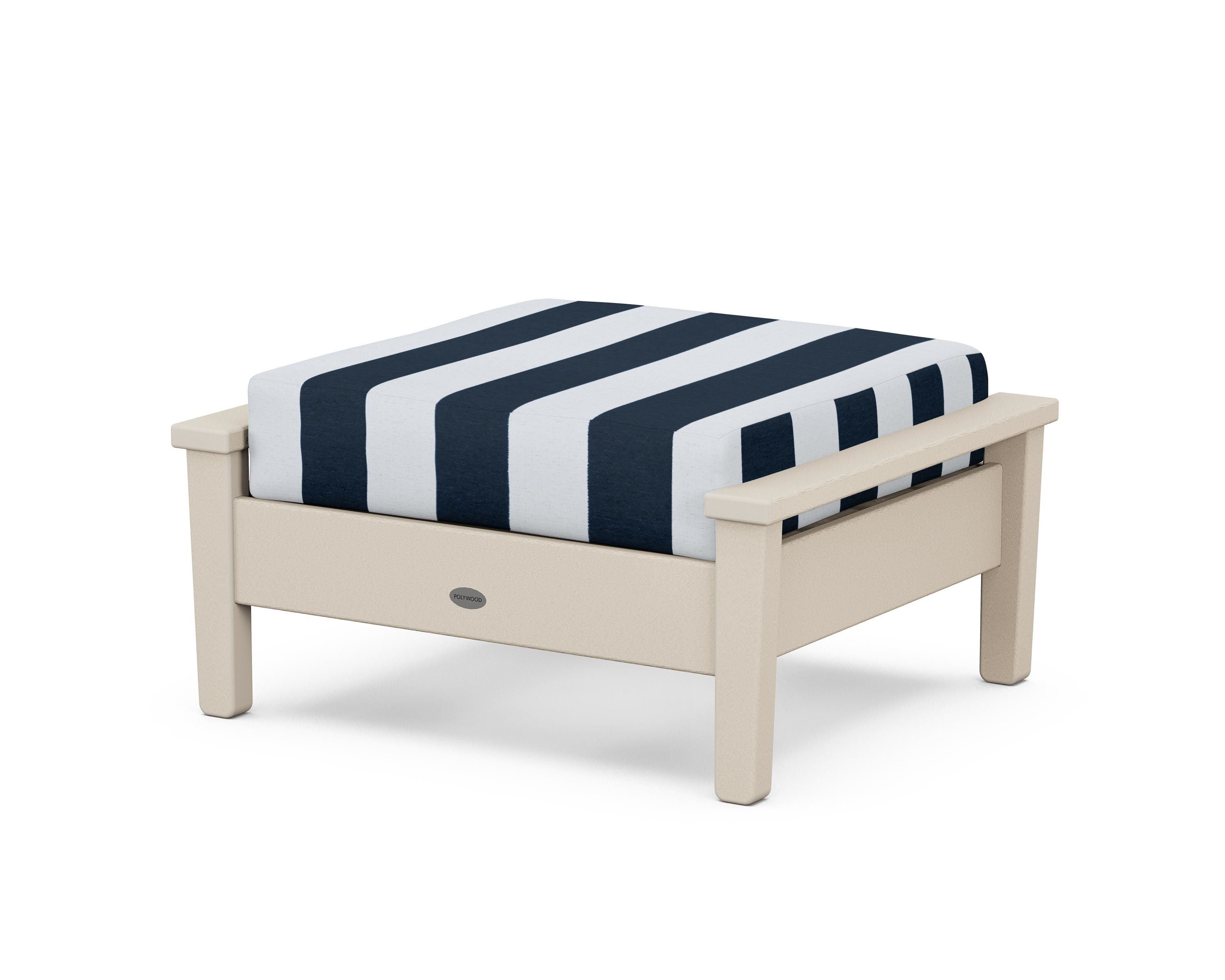 POLYWOOD® Prescott Deep Seating Ottoman in Sand / Cabana Stripe Marine Indigo