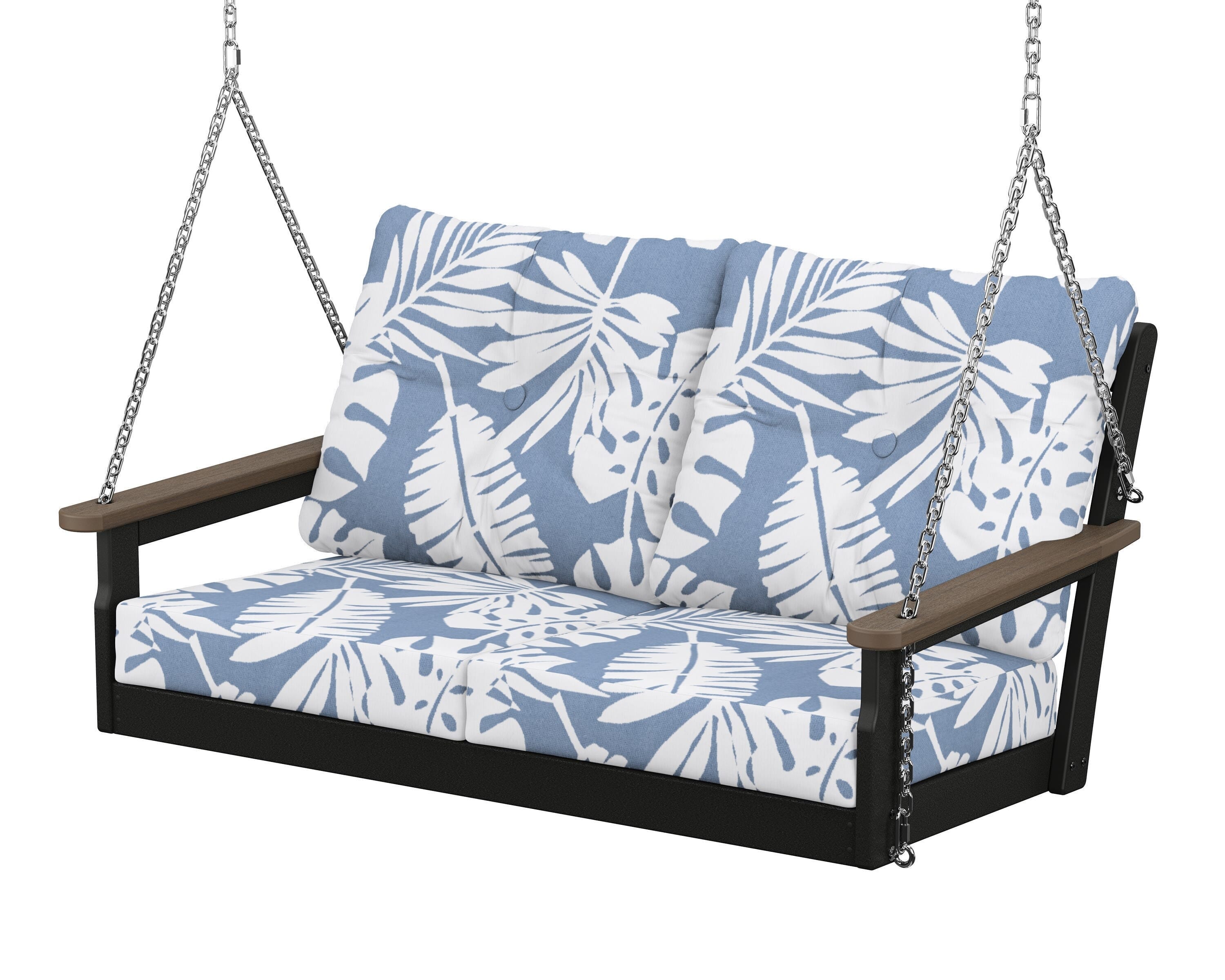 POLYWOOD® Vineyard Deep Seating Swing in Black / Kona / Leaf Sky Blue