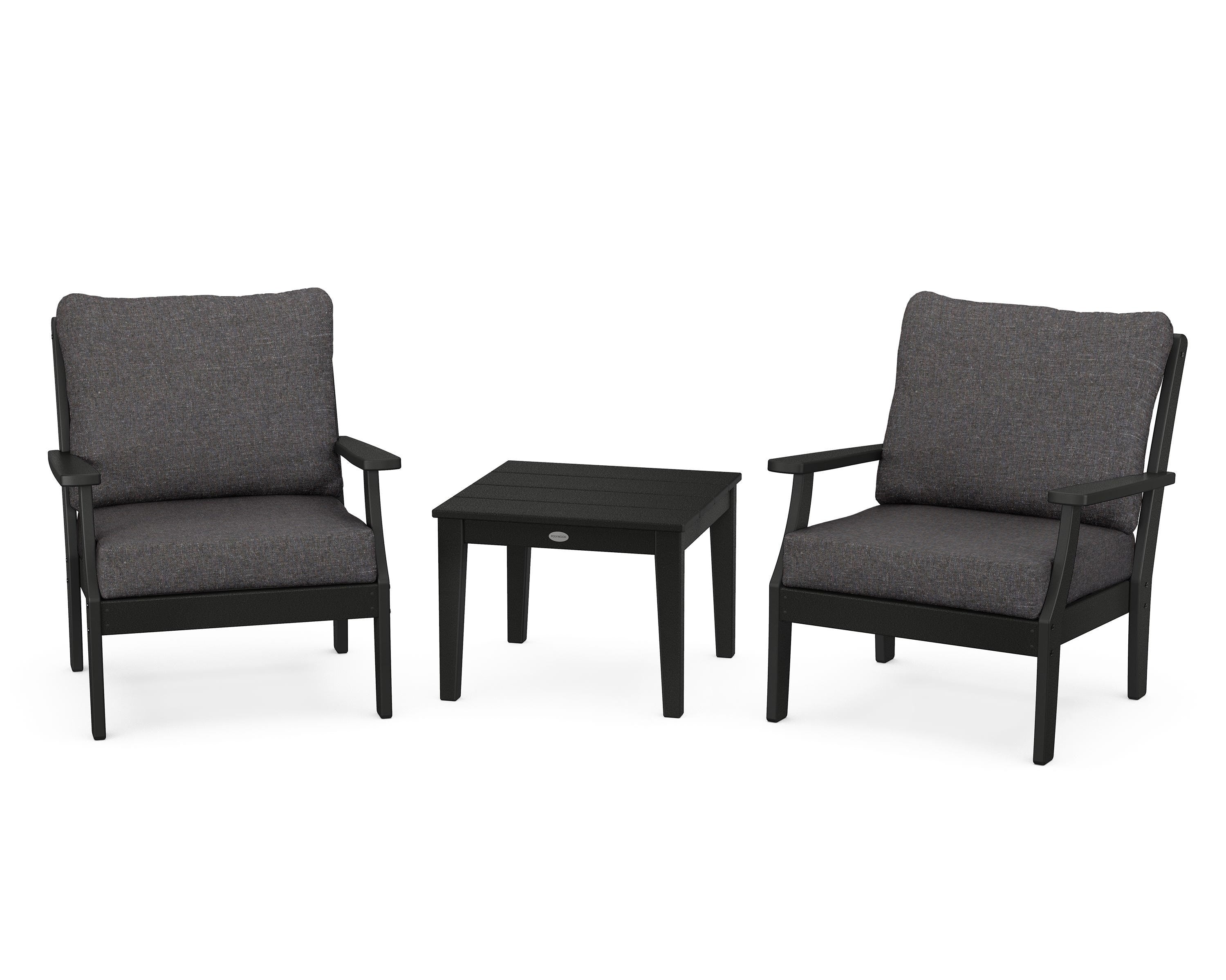POLYWOOD® Braxton 3-Piece Deep Seating Set in Black / Ash Charcoal