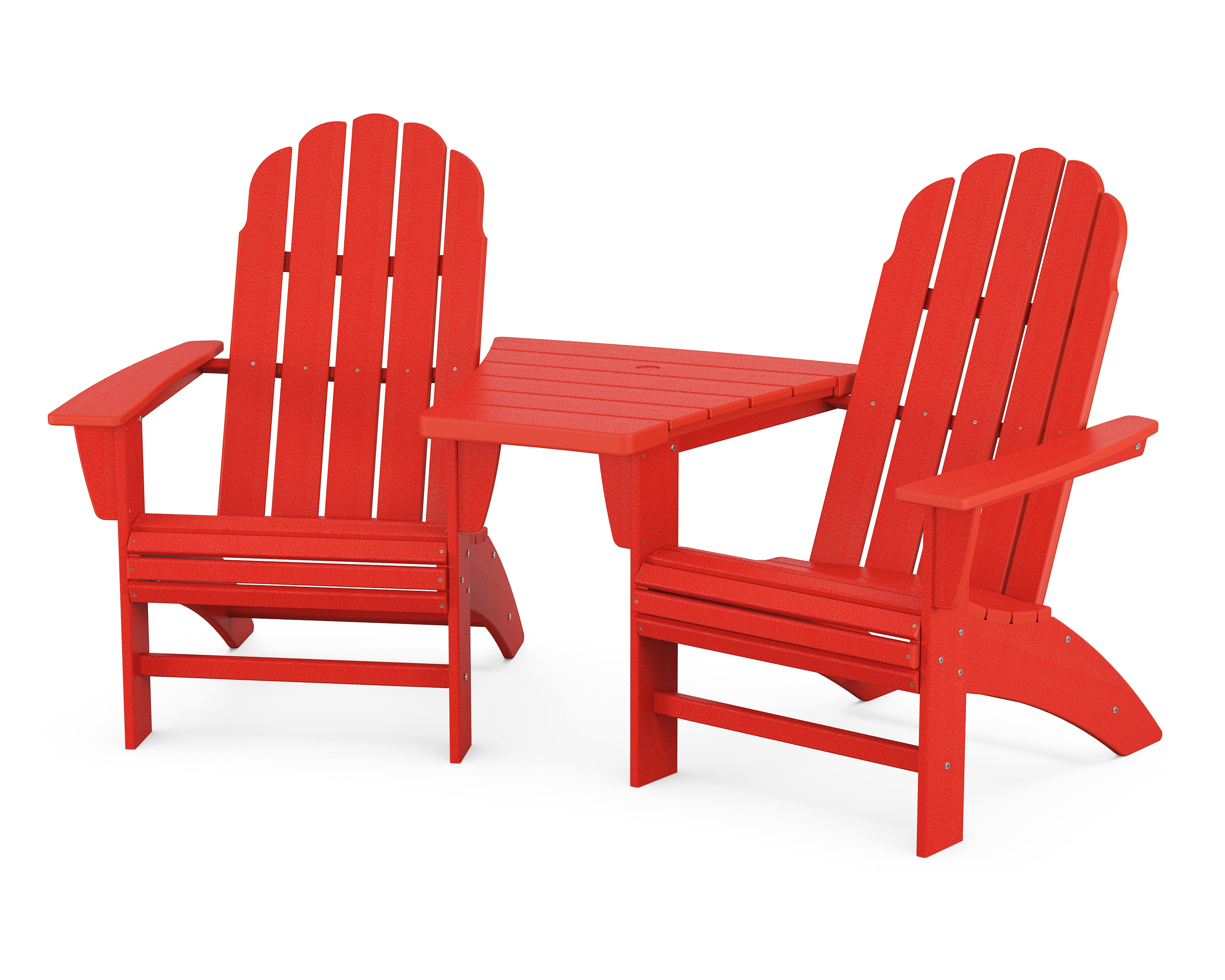 POLYWOOD® Vineyard 3-Piece Curveback Adirondack Set with Angled Connecting Table in Sunset Red