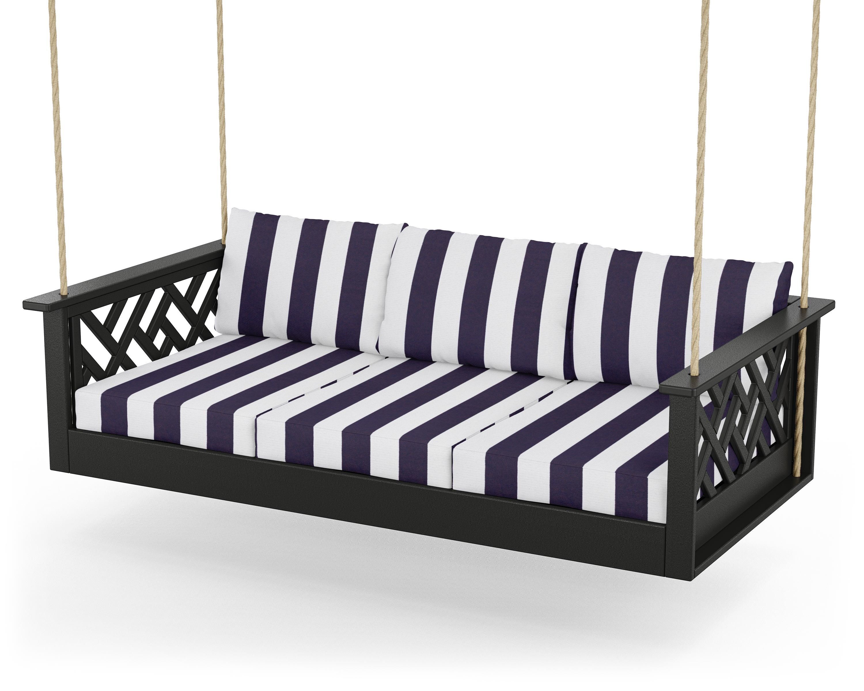 POLYWOOD® Chippendale Daybed Swing in Black / Cabana Stripe Navy