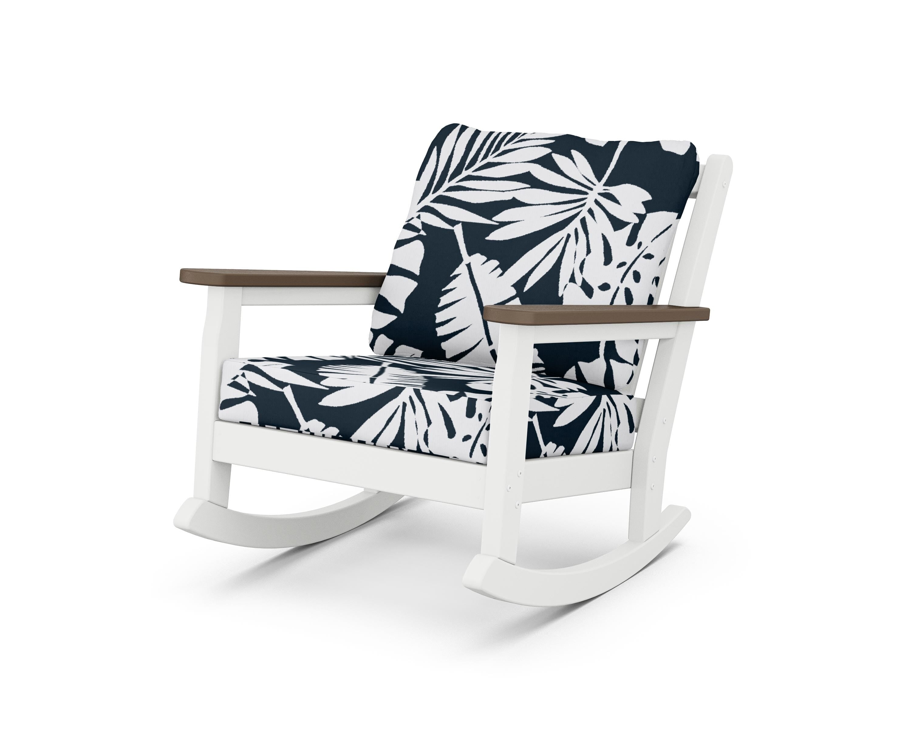POLYWOOD® Chippendale Deep Seating Rocking Chair in White / Kona / Leaf Marine Indigo