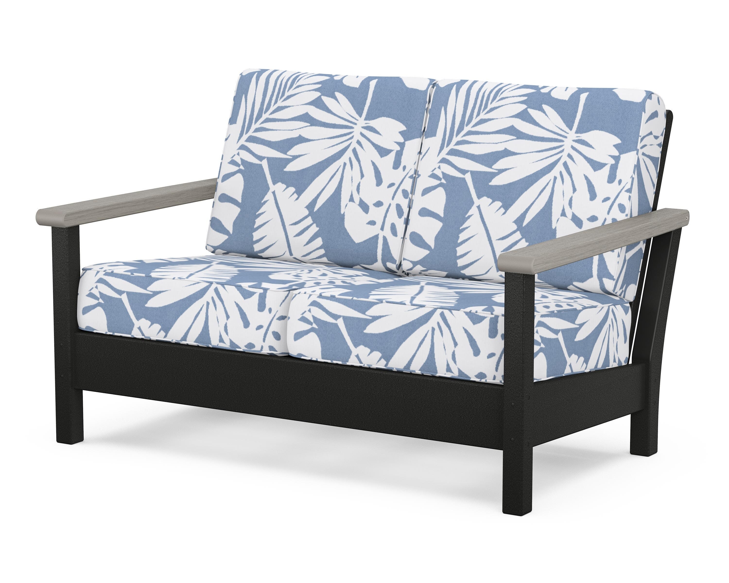 POLYWOOD® Harbour Deep Seating Loveseat in Black / Driftwood / Leaf Sky Blue