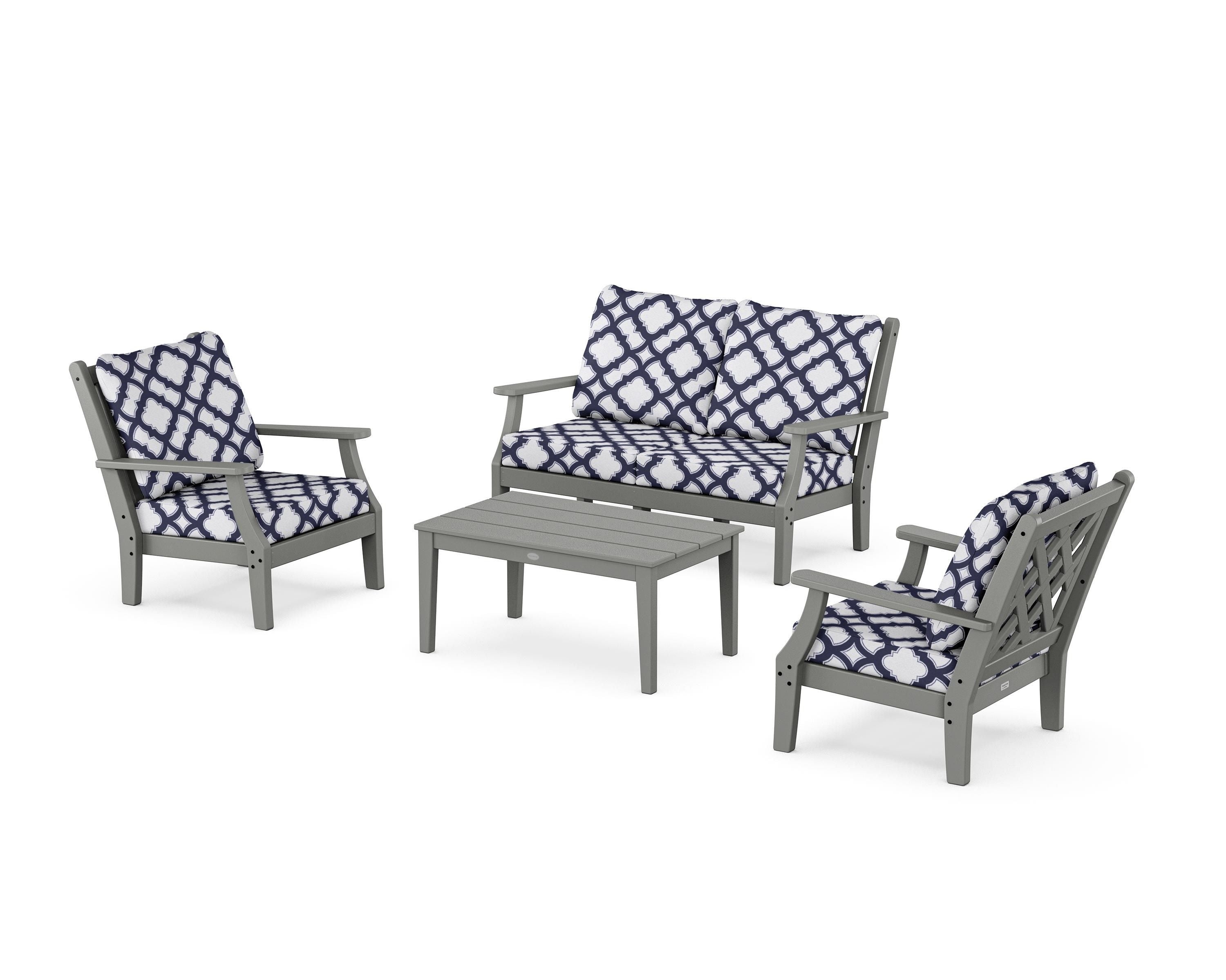 Country Living Wovendale 4-Piece Deep Seating Set with Loveseat in Slate Grey / Trellis Navy