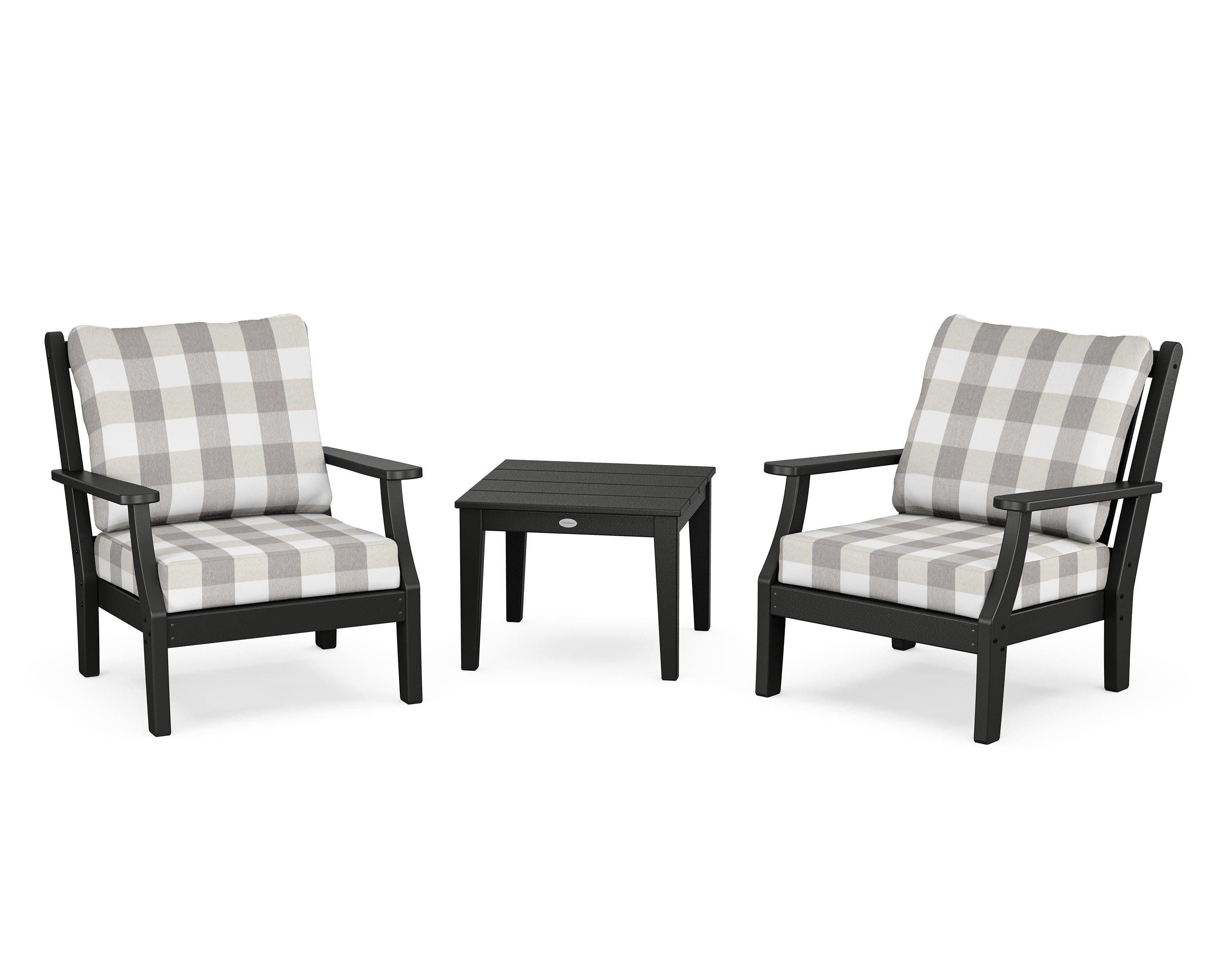 Country Living Wovendale 3-Piece Deep Seating Set in Black / Buffalo Plaid Grey Mist