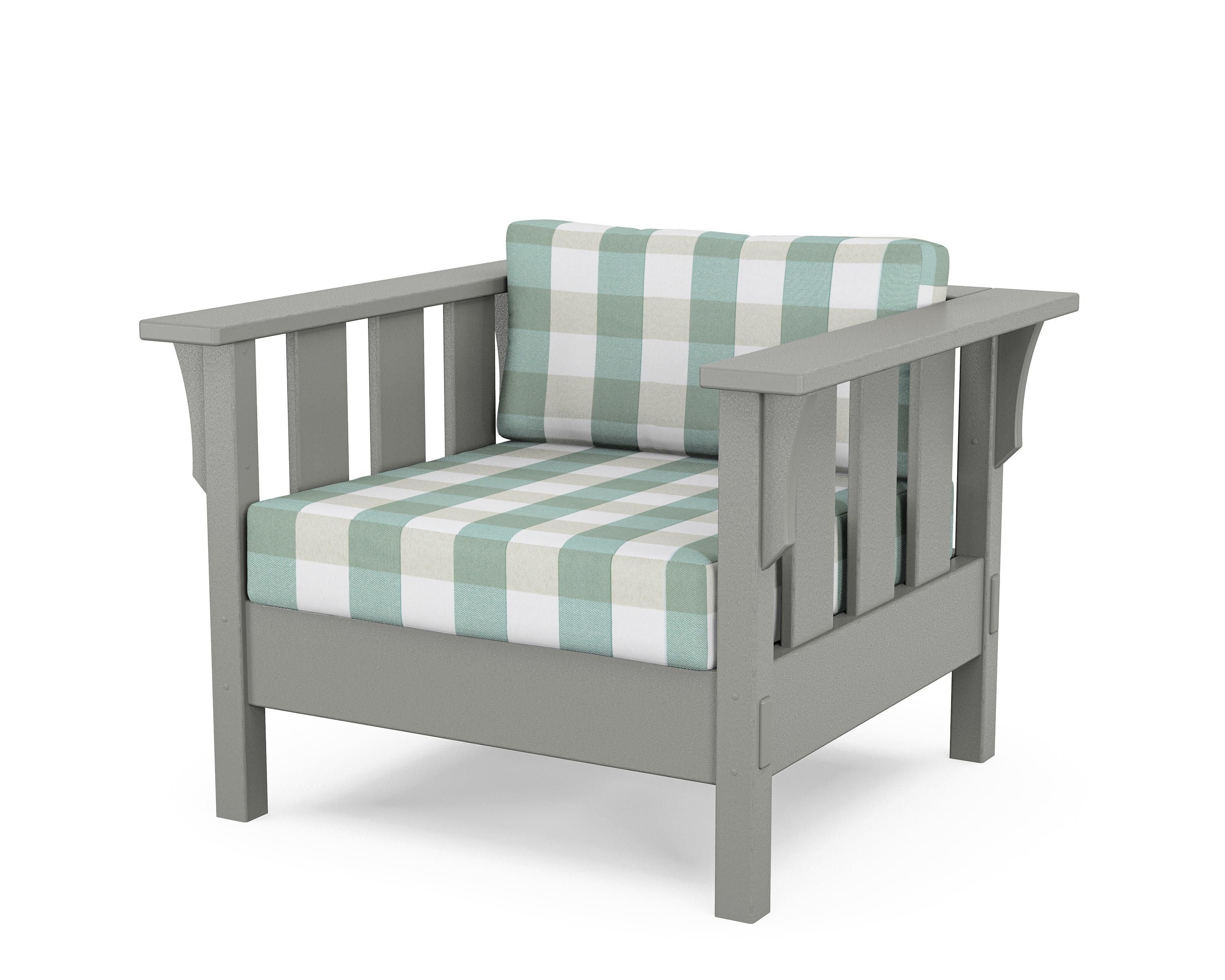 Martha Stewart by POLYWOOD® Acadia Deep Seating Chair in Slate Grey / Buffalo Plaid Glacier Spa