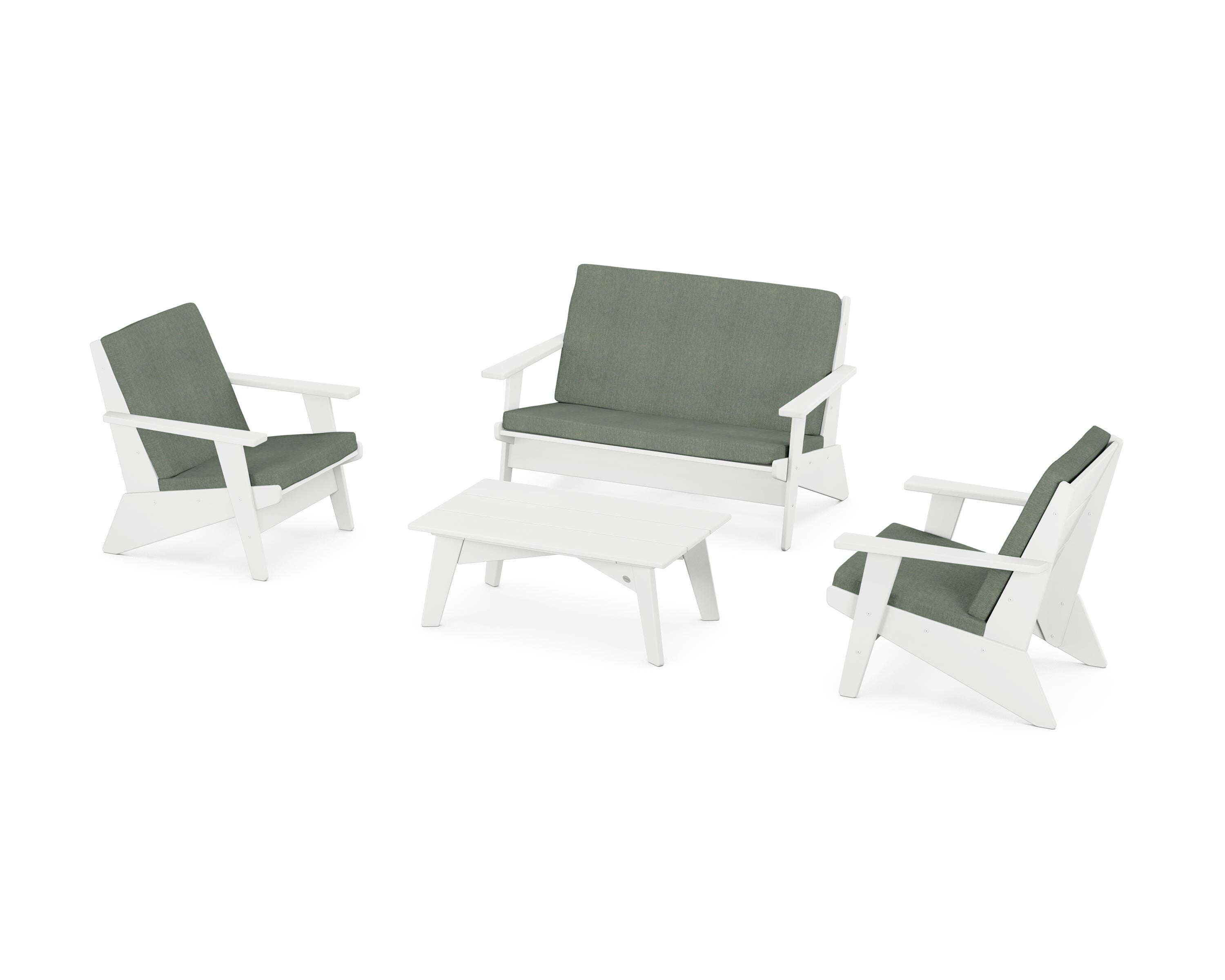 POLYWOOD® Riviera Modern Lounge 4-Piece Set in White / Cast Sage