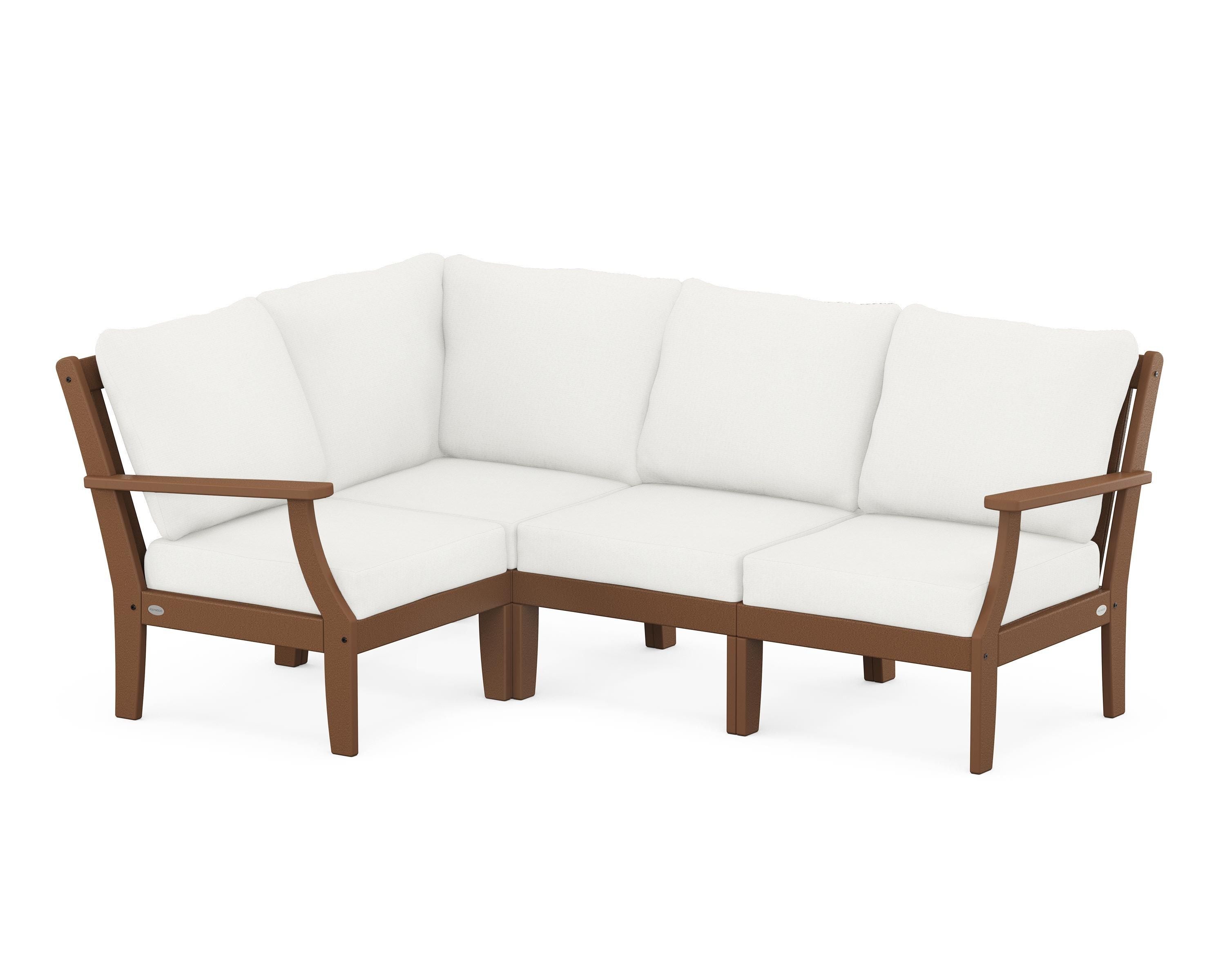POLYWOOD® Braxton Modular 4-Piece Deep Seating Set in Teak / Natural Linen