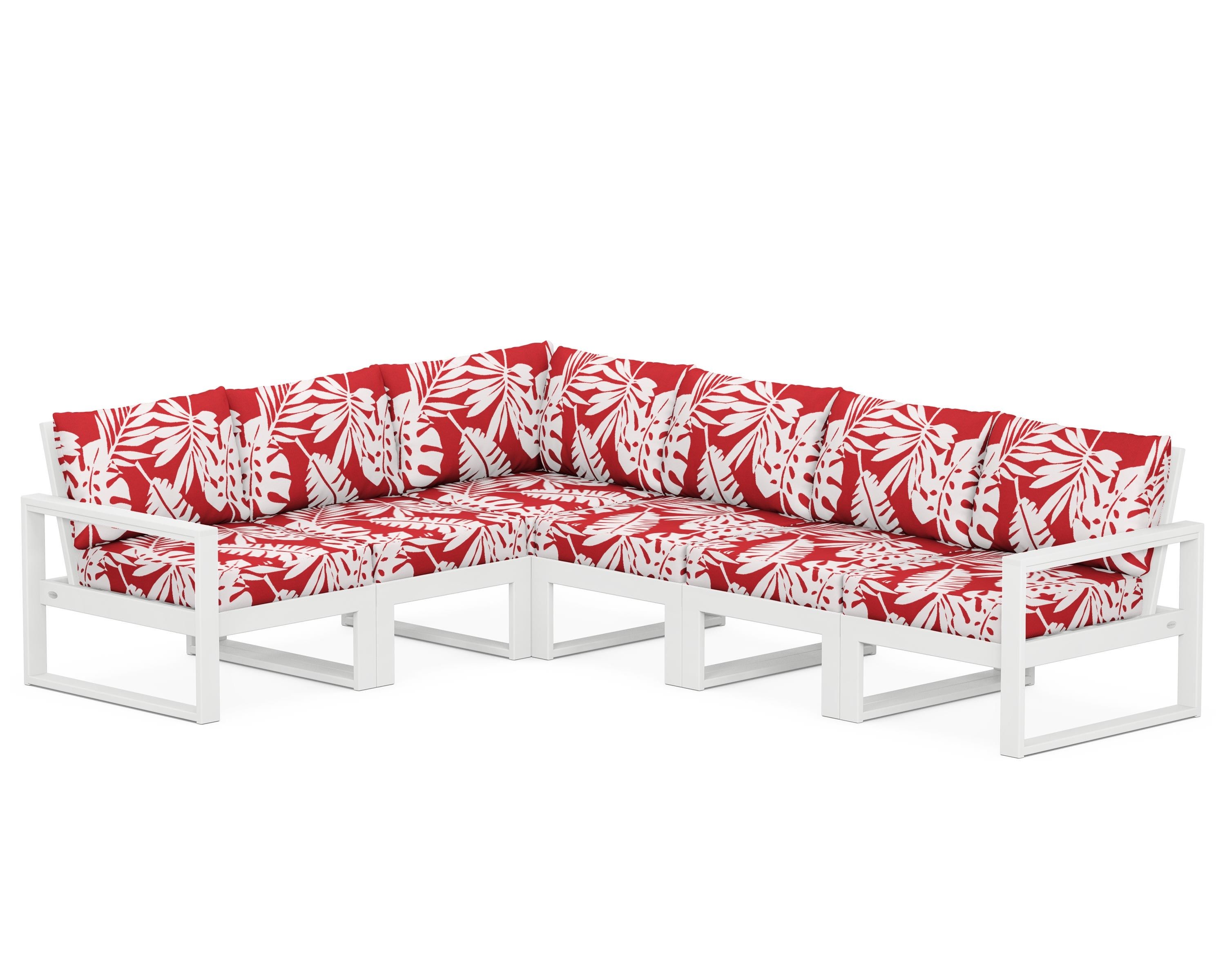 POLYWOOD® EDGE 6-Piece Modular Deep Seating Set in White / Leaf Crimson