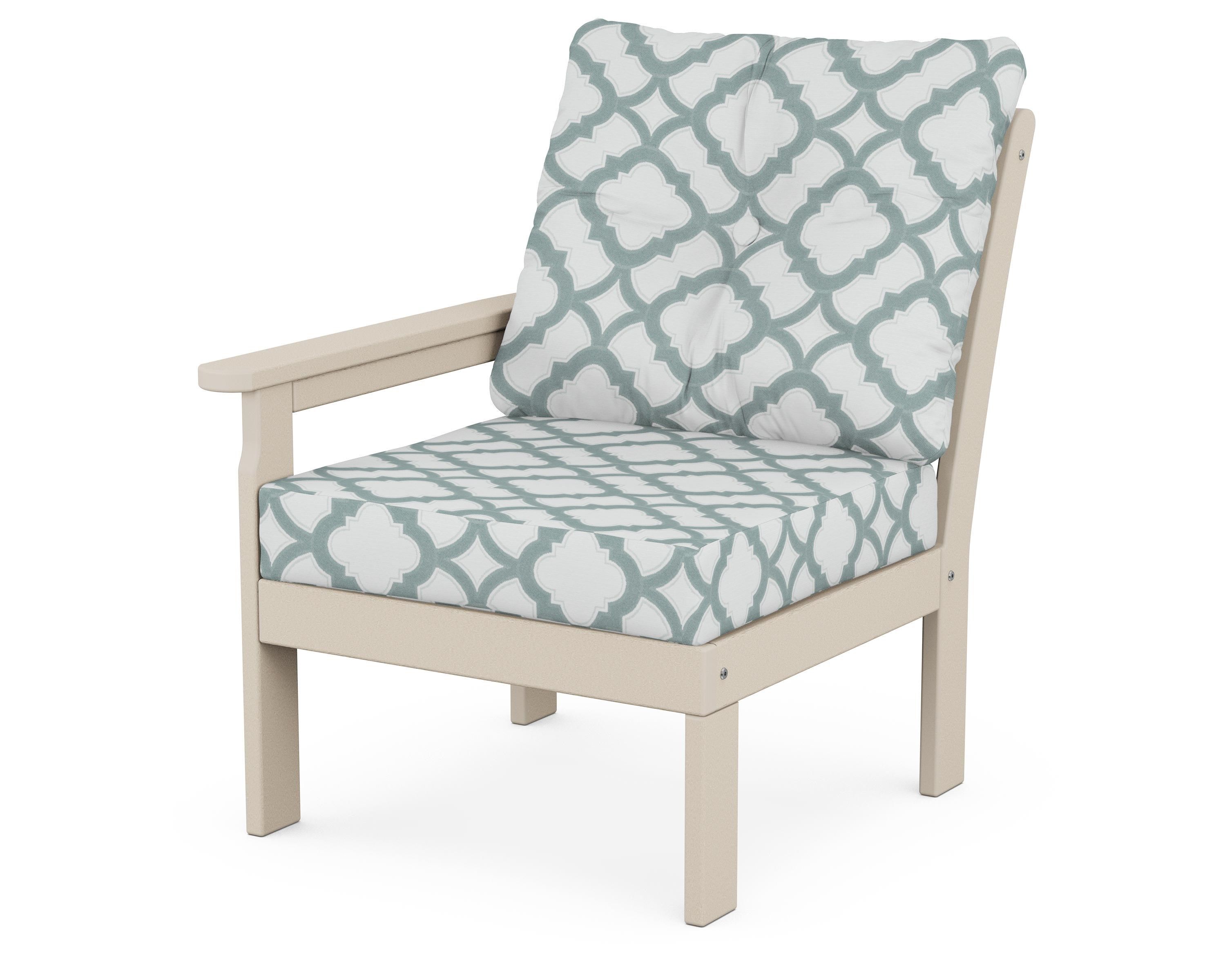 POLYWOOD® Vineyard Modular Left Arm Chair in Sand / Trellis Glacier Spa