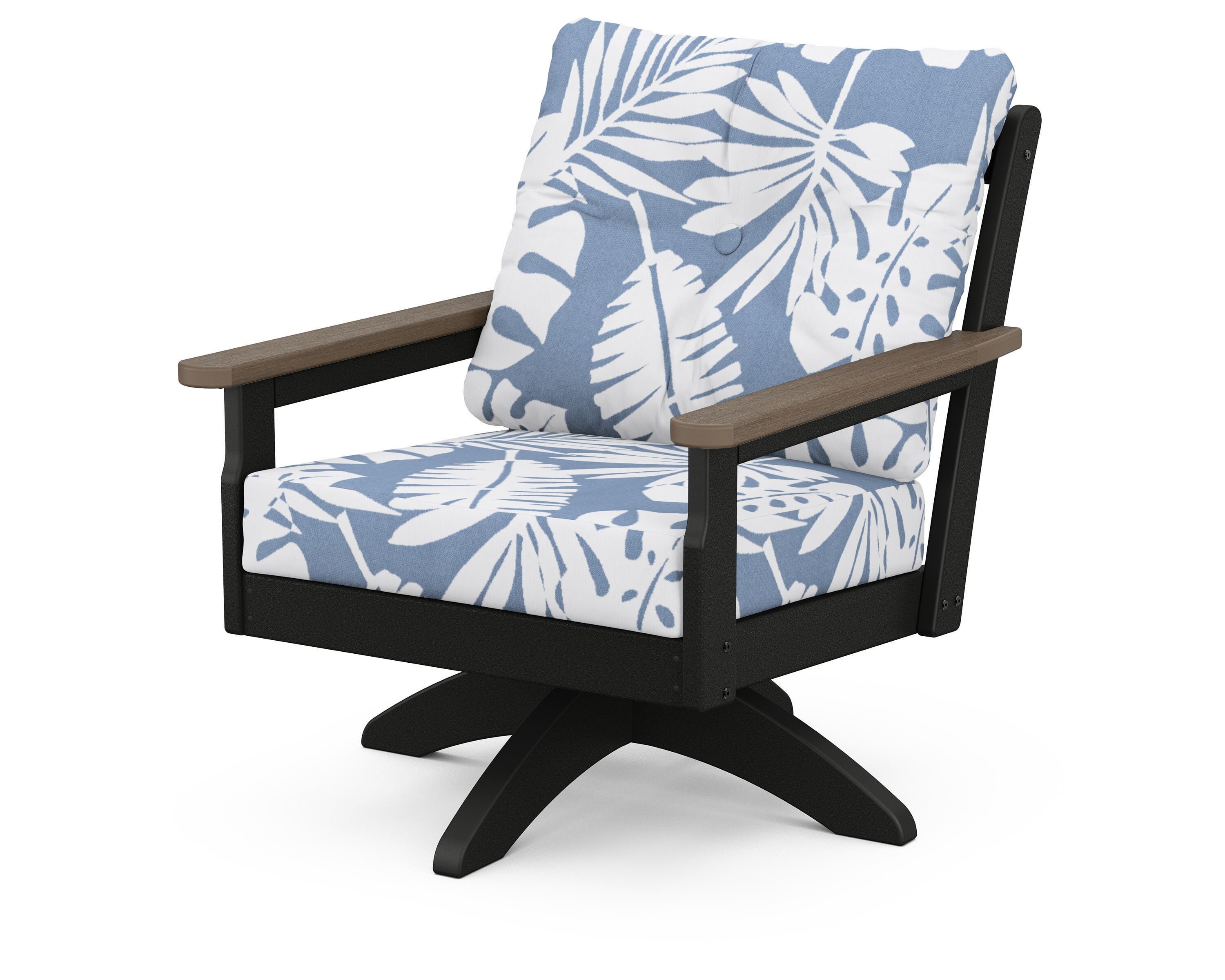 POLYWOOD® Vineyard Deep Seating Swivel Chair in Black / Kona / Leaf Sky Blue