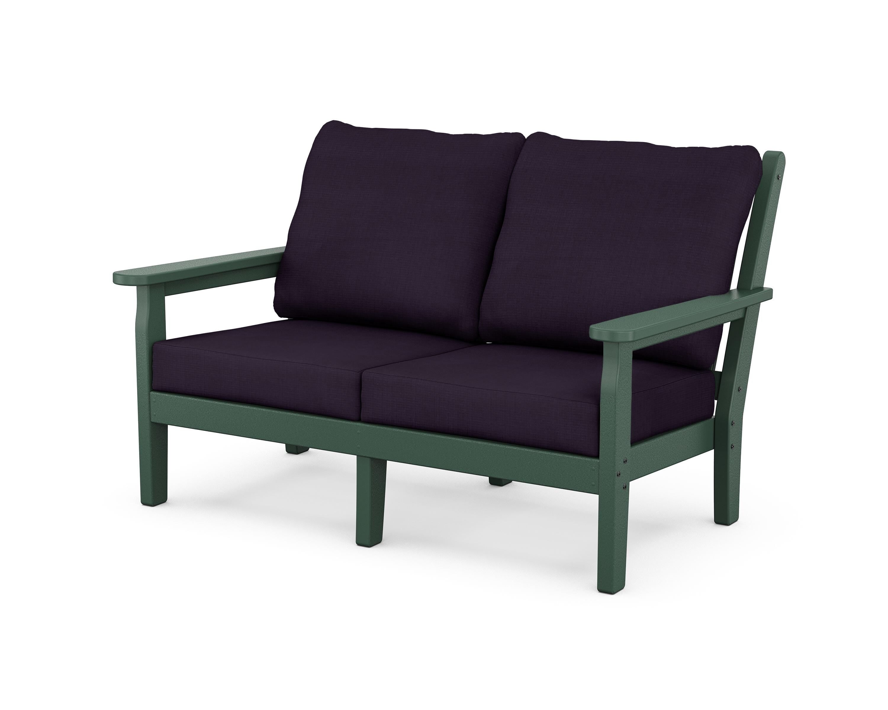 POLYWOOD® Chippendale Deep Seating Loveseat in Green / Navy Linen