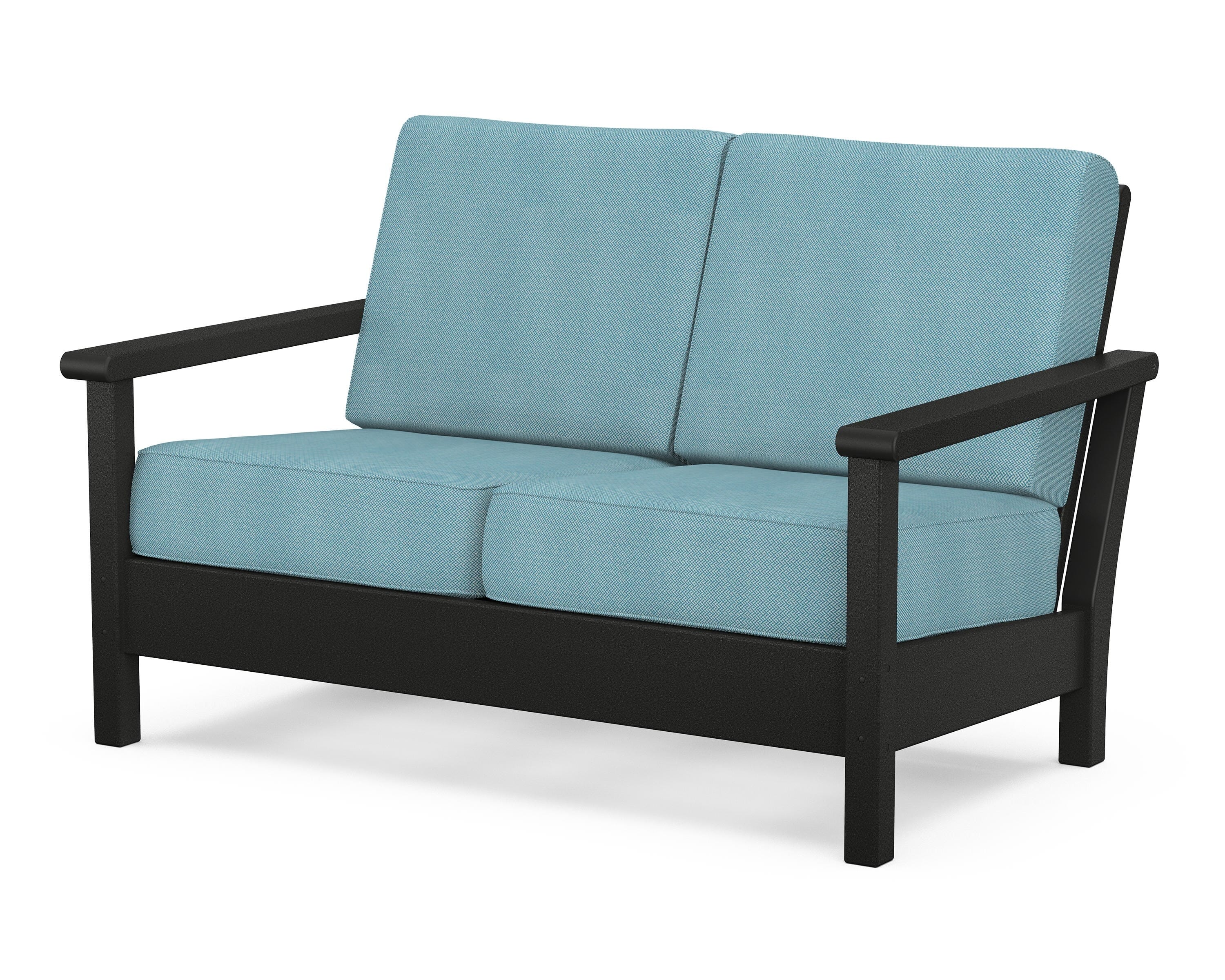 POLYWOOD® Harbour Deep Seating Loveseat in Black / Lattice Sky Blue