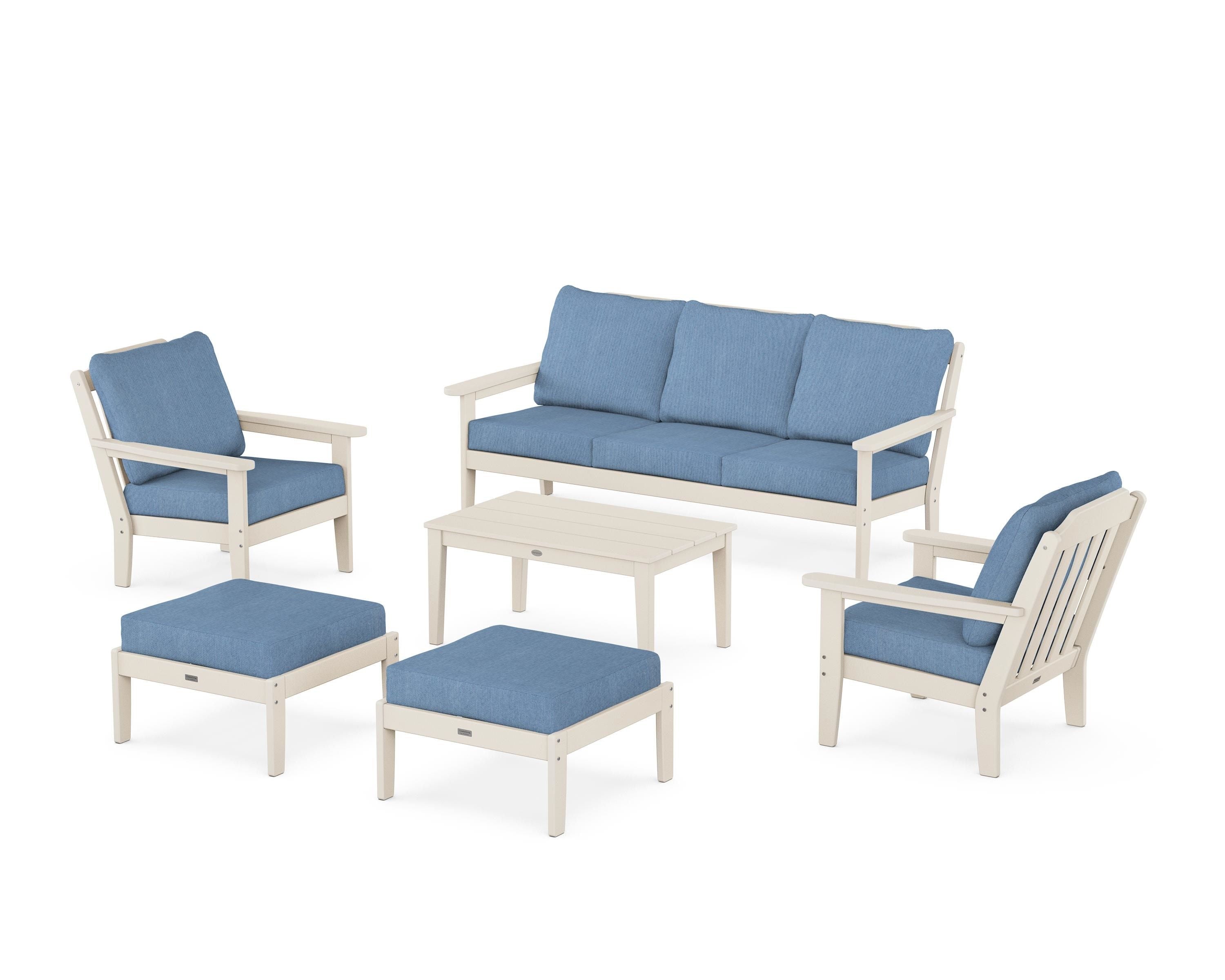 Country Living Cottage 6-Piece Lounge Sofa Set in Sand / Sky Blue
