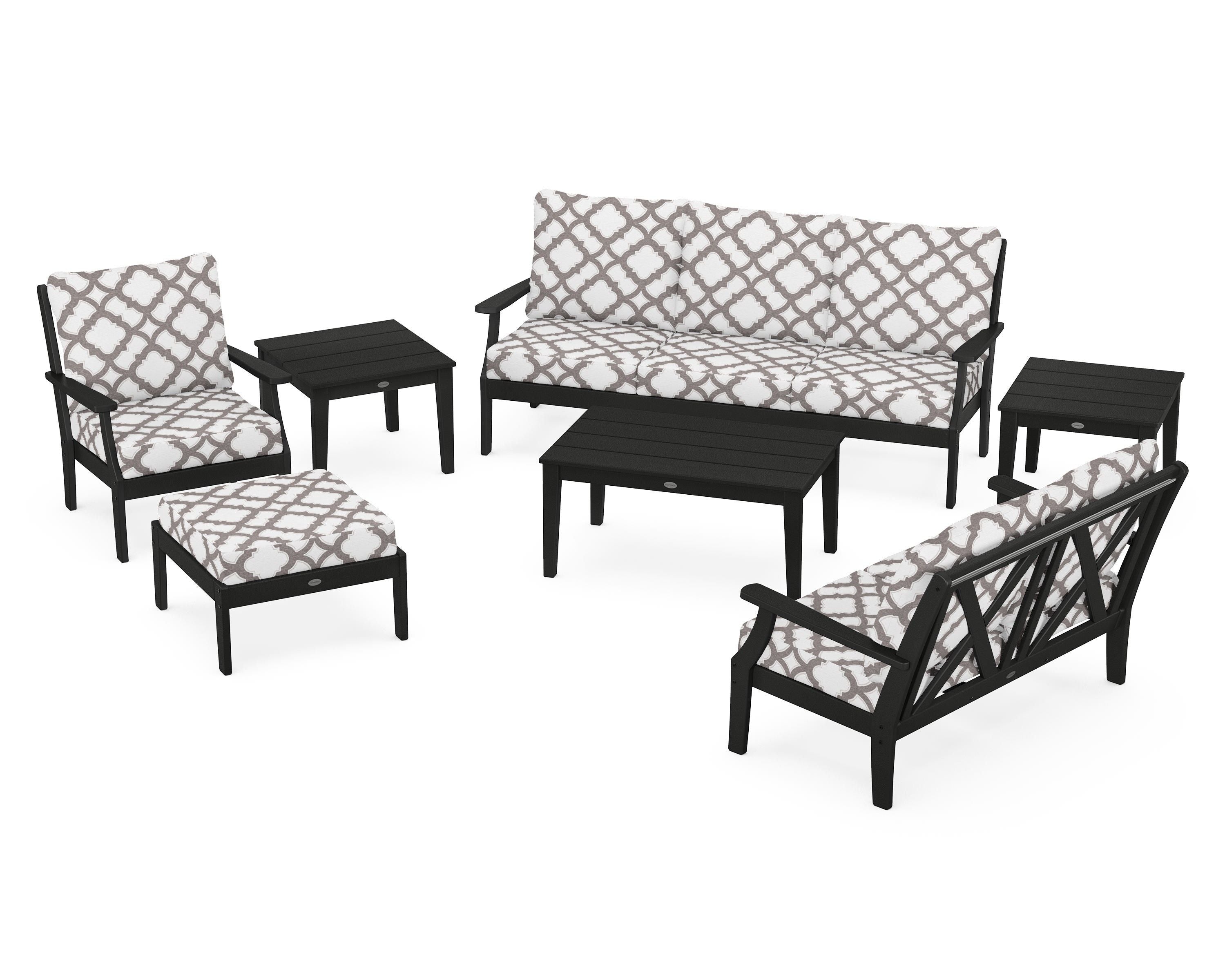 POLYWOOD® Braxton 7-Piece Deep Seating Set in Black / Trellis Grey Mist