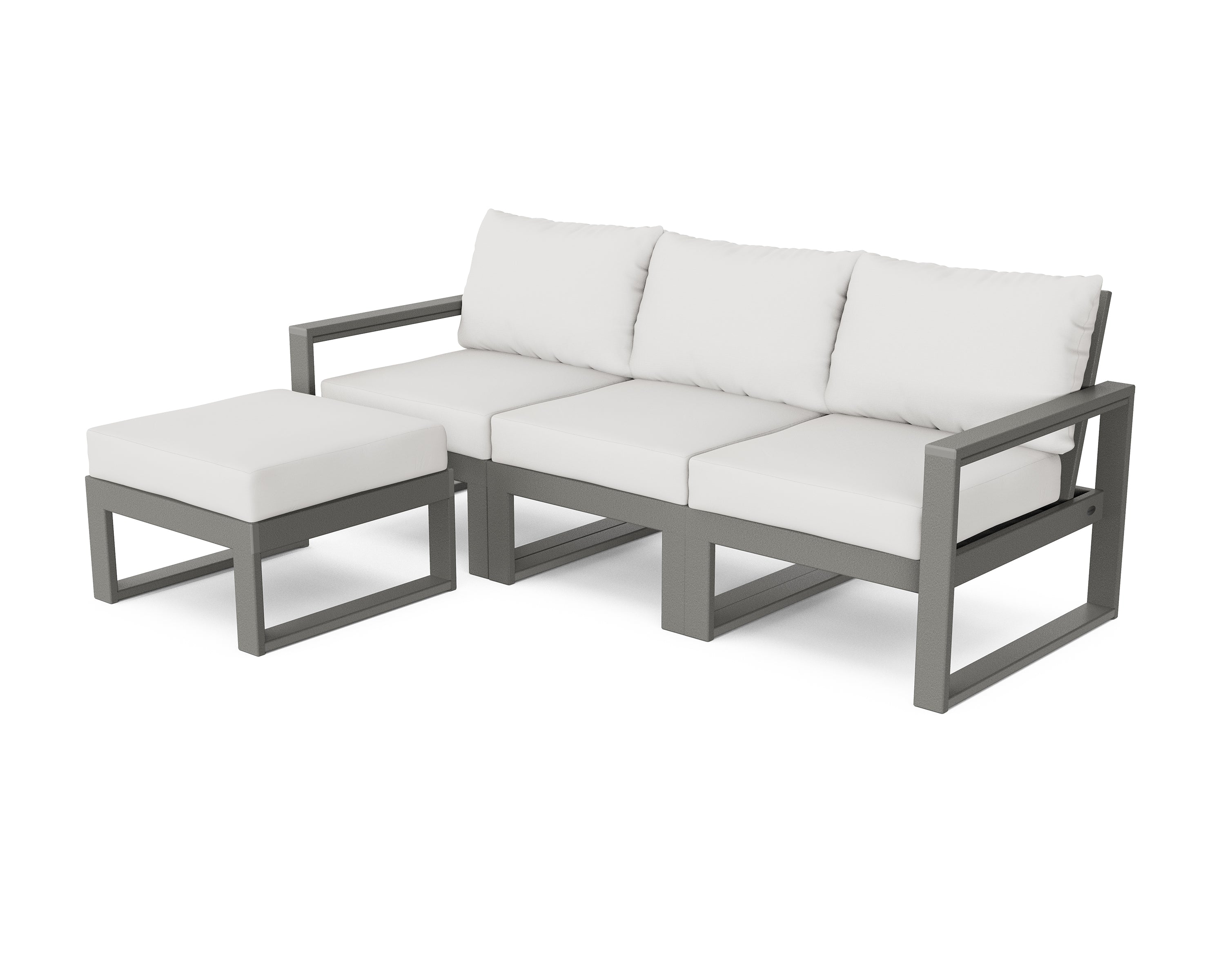 POLYWOOD® EDGE 4-Piece Modular Deep Seating Set with Ottoman in Slate Grey / Natural Linen