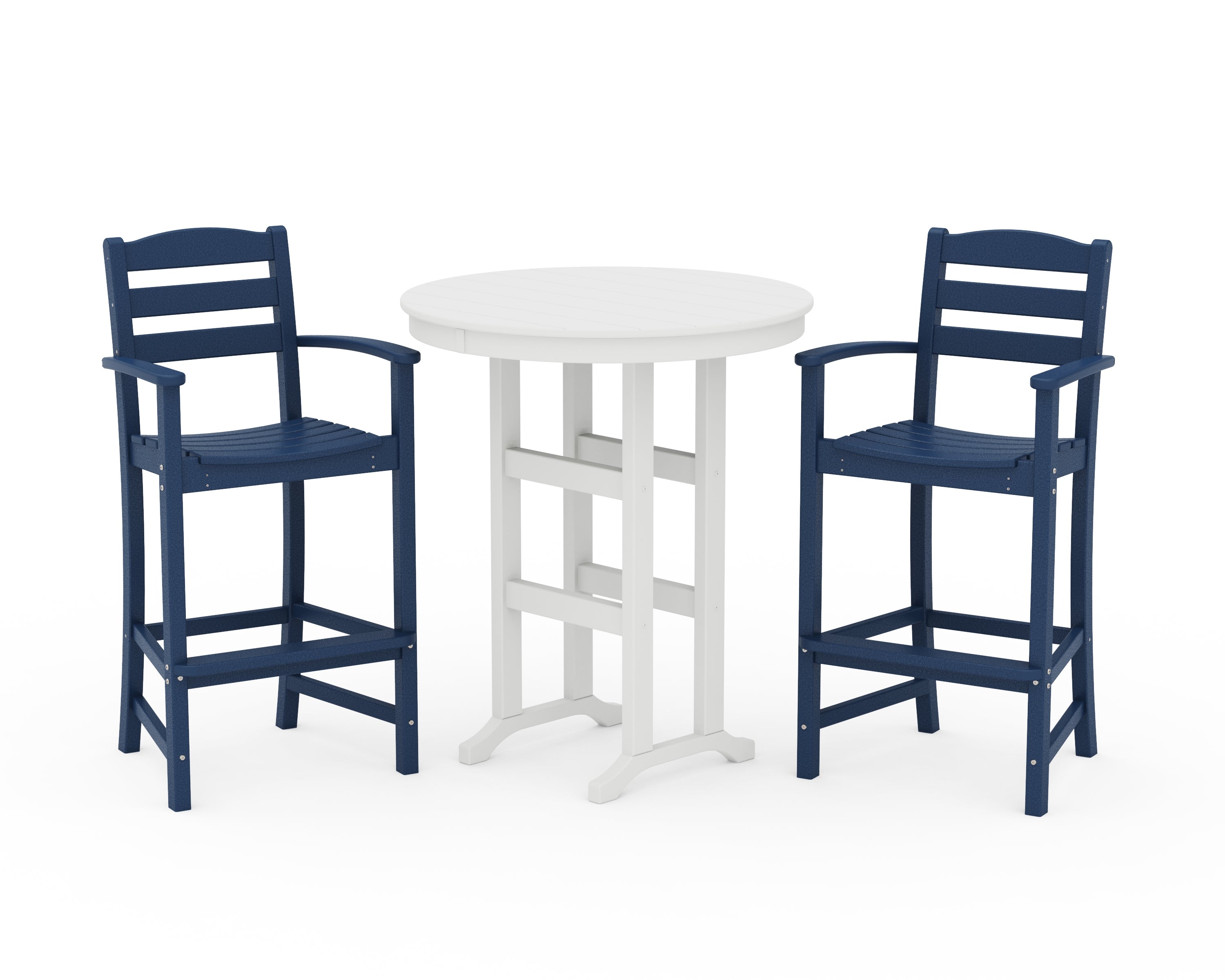 POLYWOOD® La Casa Café 3-Piece Round Farmhouse Bar Set in Navy / White