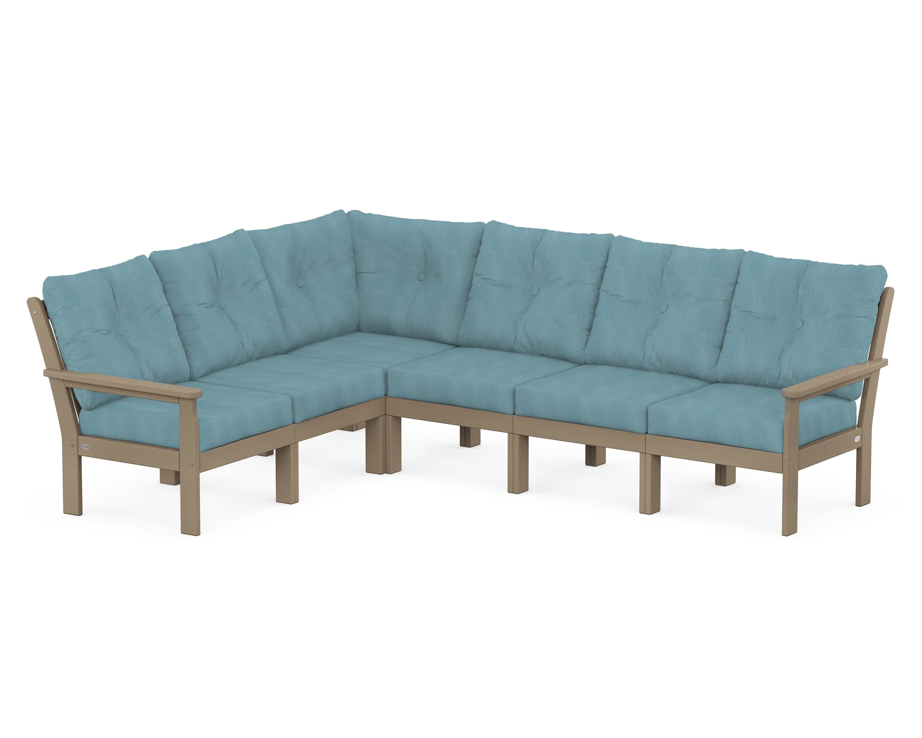 POLYWOOD® Vineyard 6-Piece Sectional in Vintage Sahara / Lattice Sky Blue