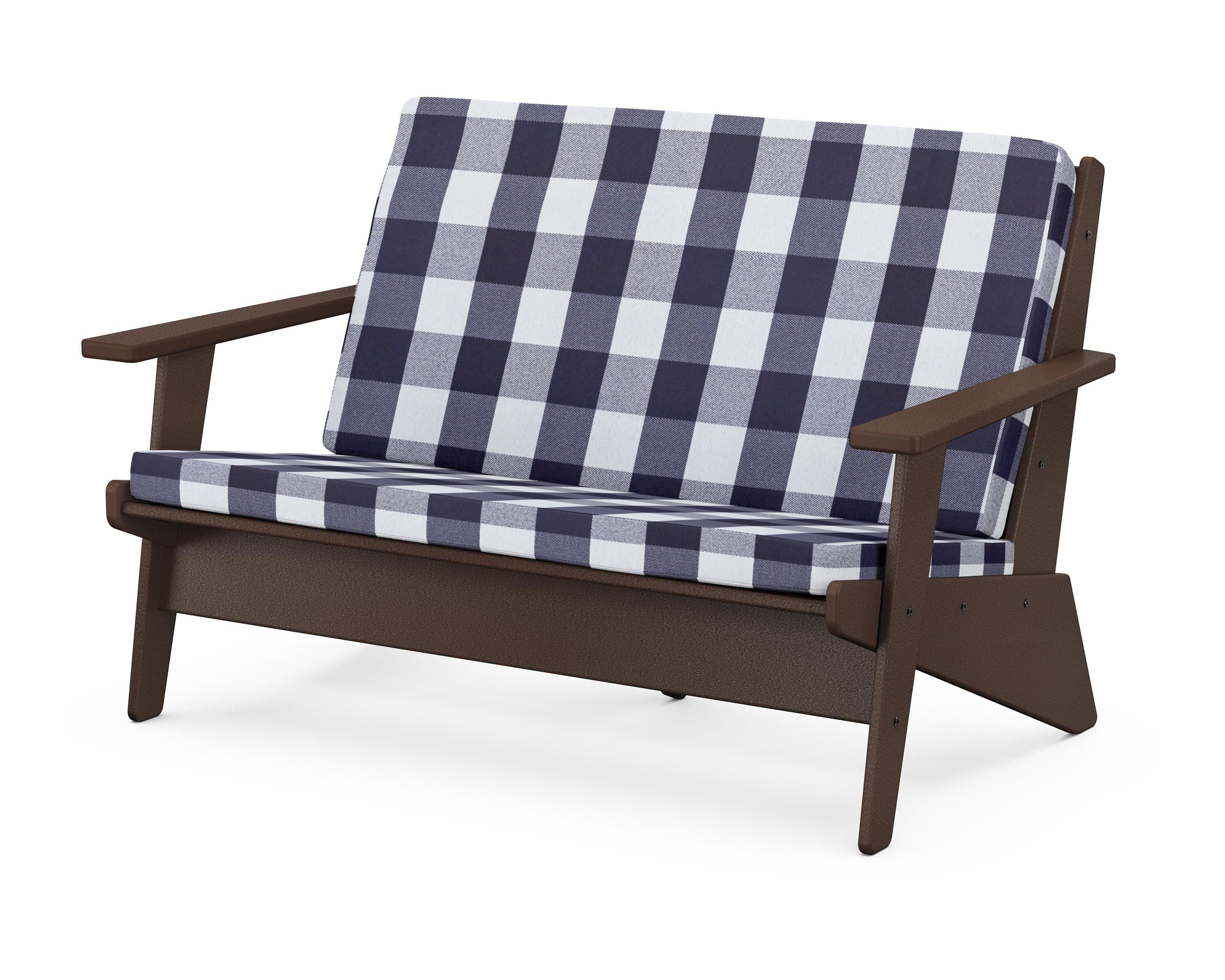 POLYWOOD® Riviera Modern Lounge Loveseat in Mahogany / Buffalo Plaid Navy