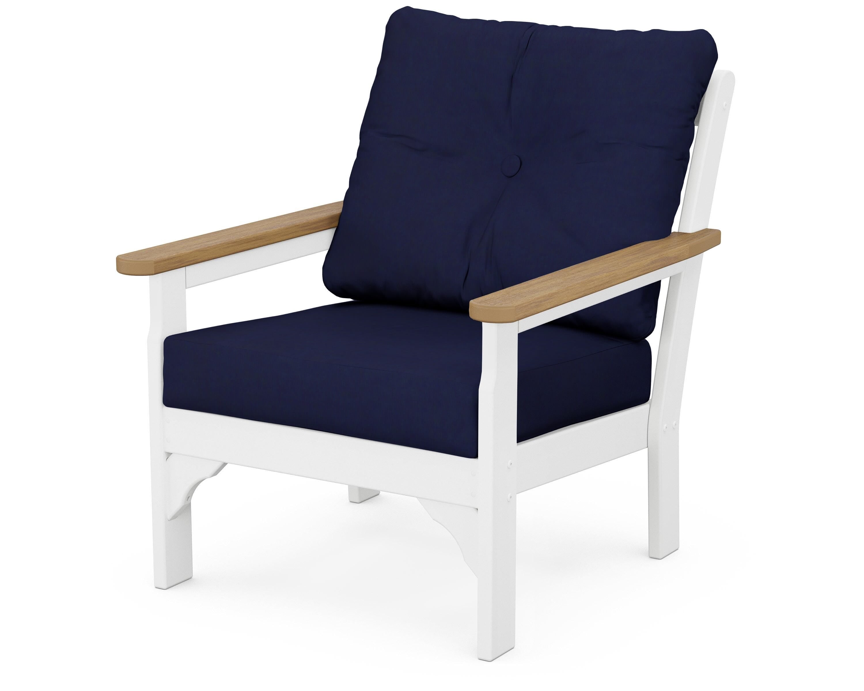 POLYWOOD® Vineyard Deep Seating Chair in White / Natural / Navy