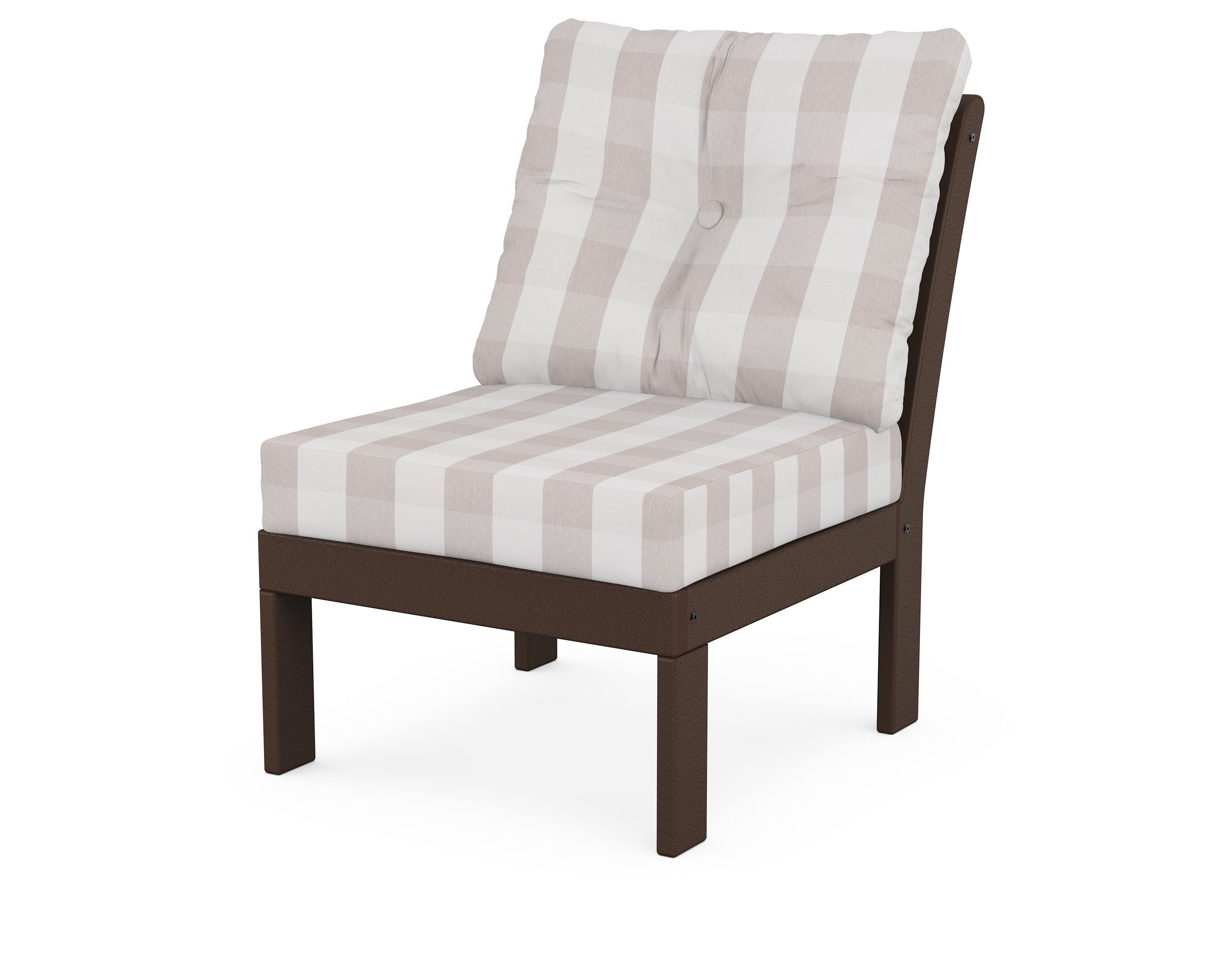 POLYWOOD® Vineyard Modular Armless Chair in Mahogany / Buffalo Plaid Dune Burlap