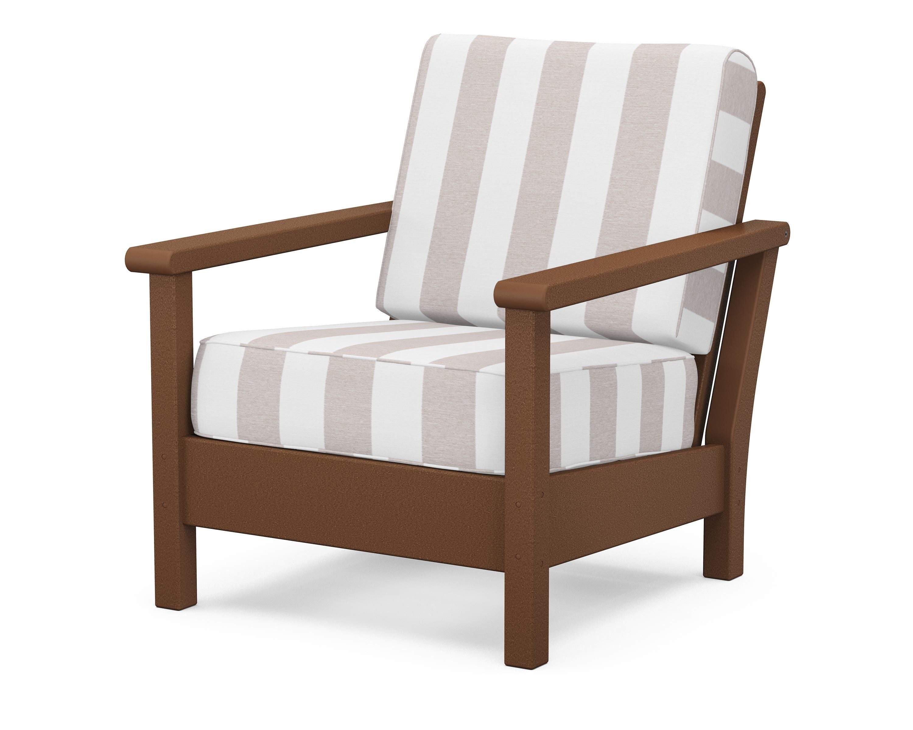 POLYWOOD® Harbour Deep Seating Chair in Teak / Cabana Stripe Dune Burlap