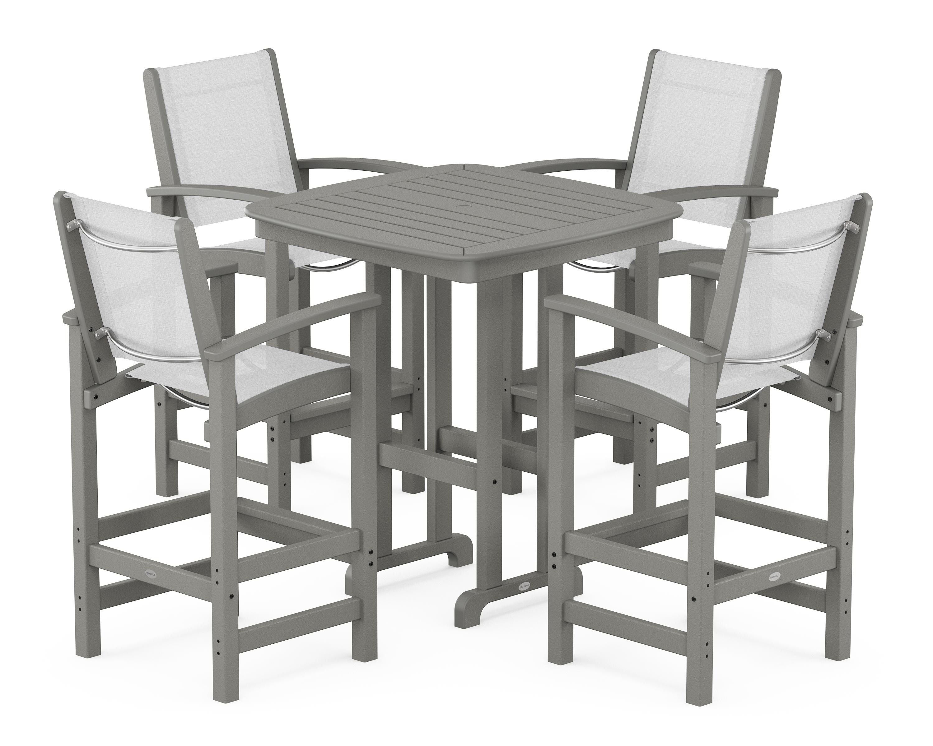 POLYWOOD® Coastal 5-Piece Bar Set in Slate Grey / White Sling