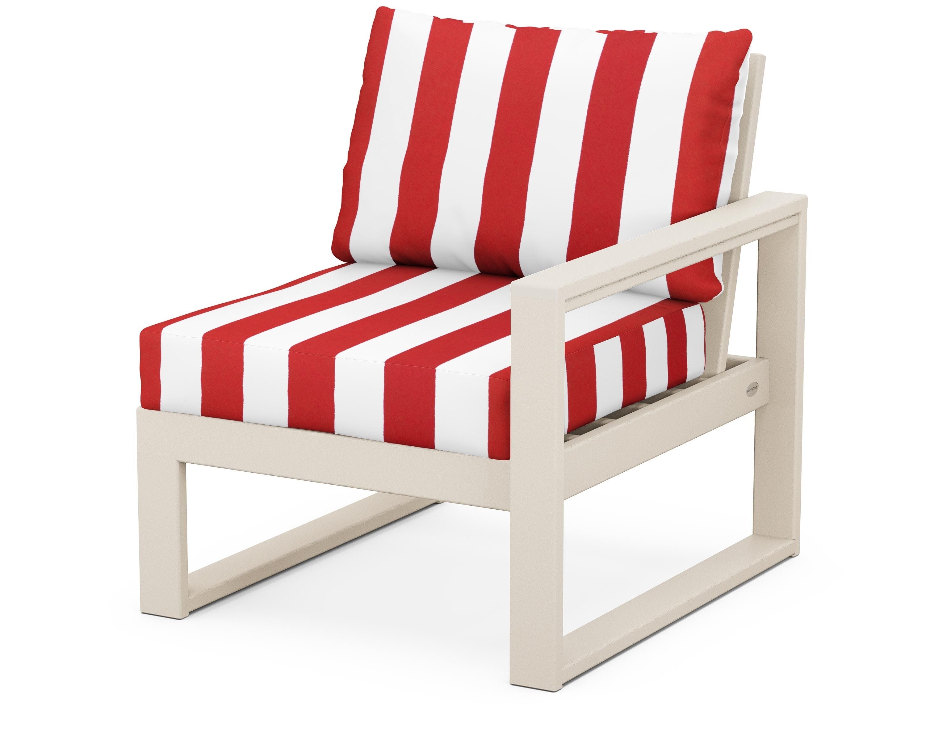 POLYWOOD® EDGE Modular Right Arm Chair in Sand / Cabana Stripe Crimson