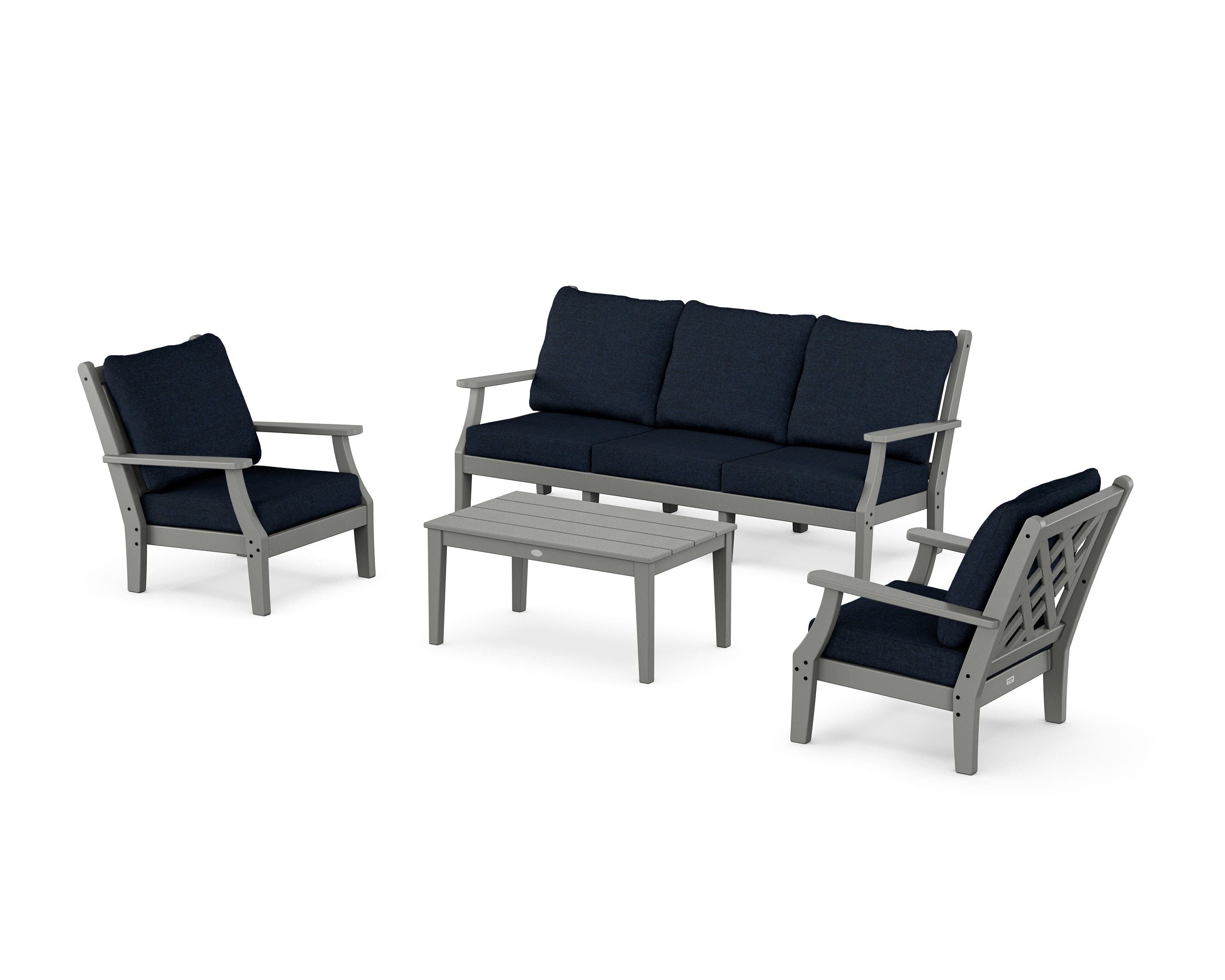 Country Living Wovendale 4-Piece Deep Seating Set with Sofa in Slate Grey / Marine Indigo