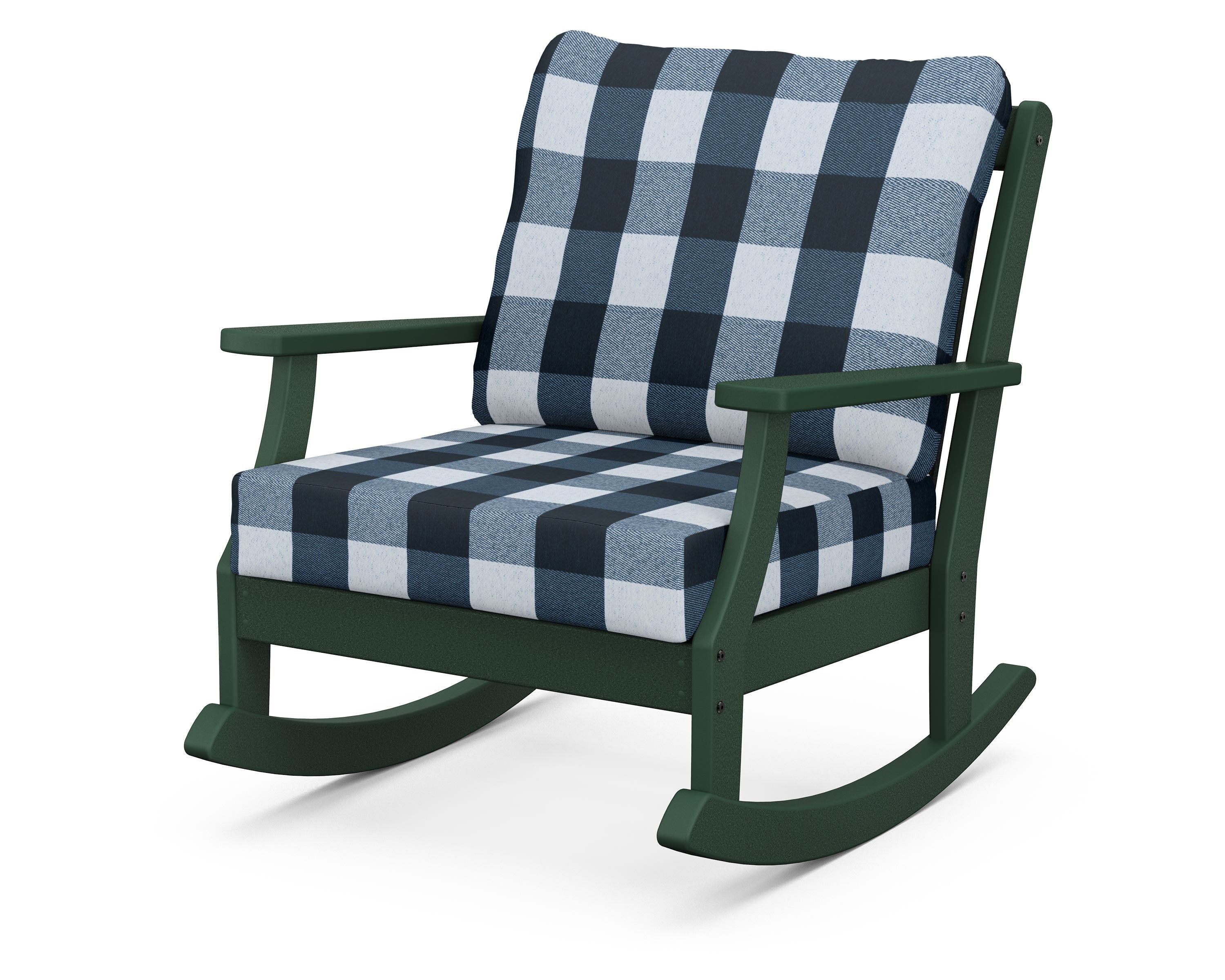 POLYWOOD® Braxton Deep Seating Rocking Chair in Green / Buffalo Plaid Marine Indigo