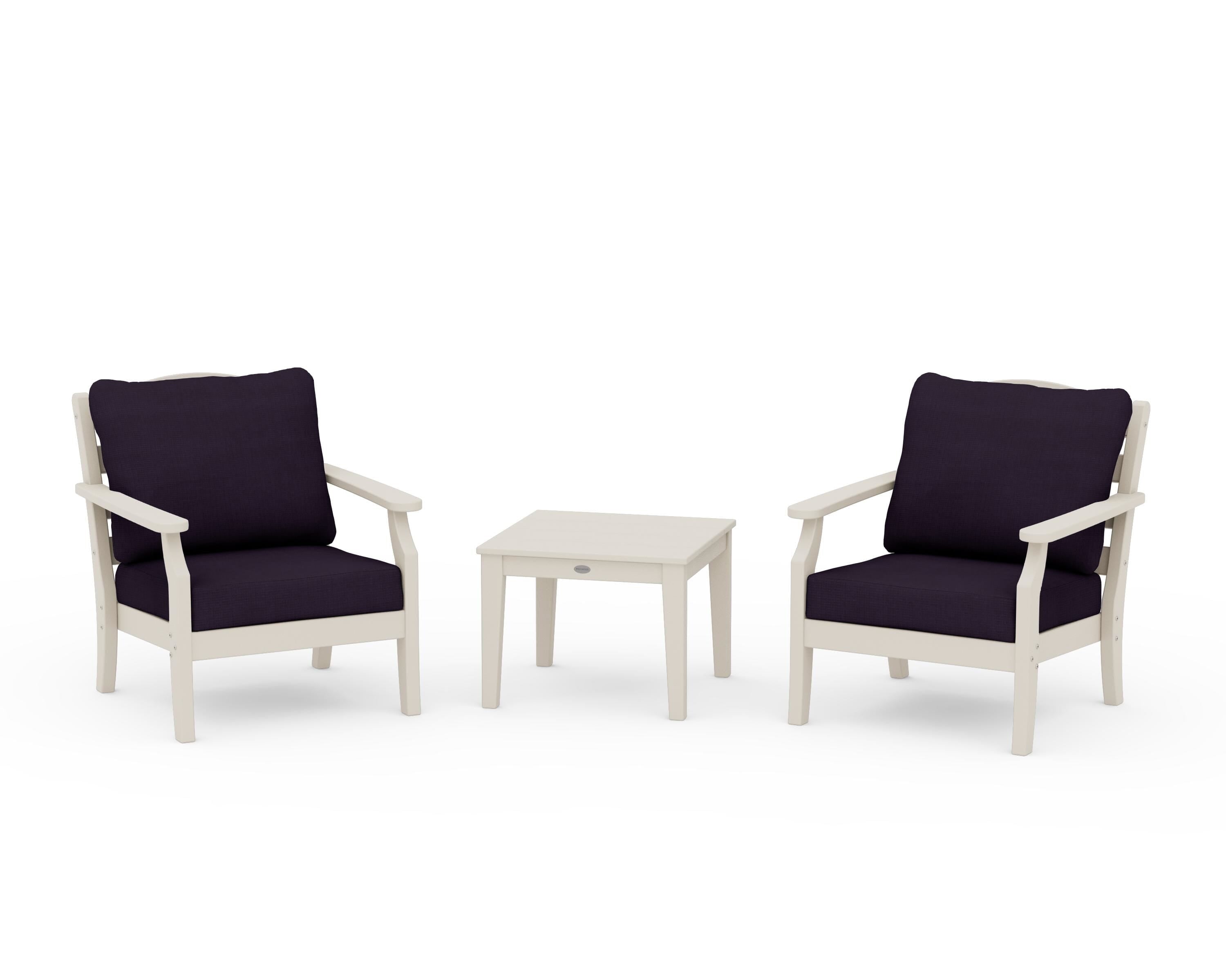 Draper James™ by POLYWOOD® Savannah 3-Piece Deep Seating Set in Sand / Navy Linen