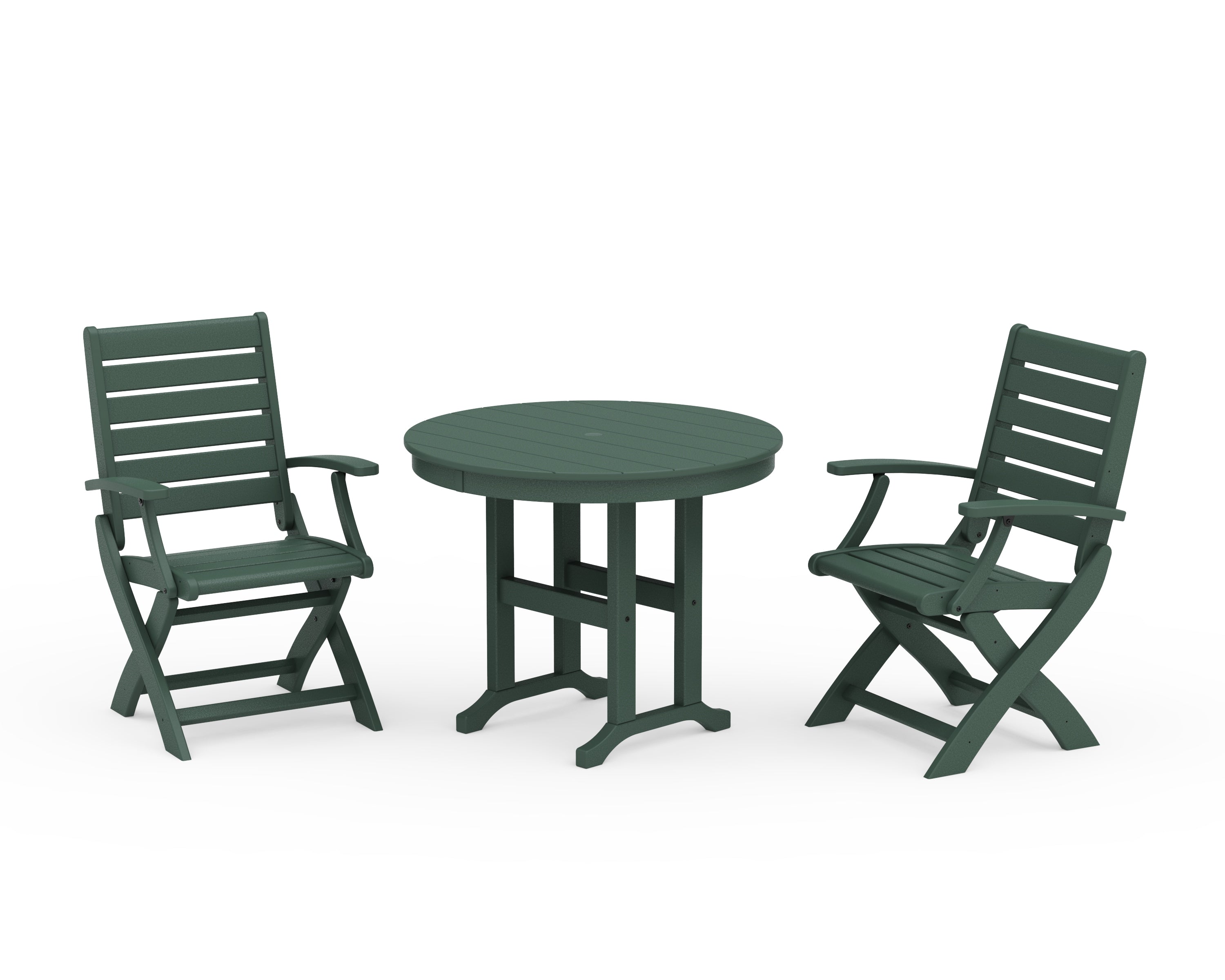 POLYWOOD® Signature Folding Chair 3-Piece Round Farmhouse Dining Set in Green