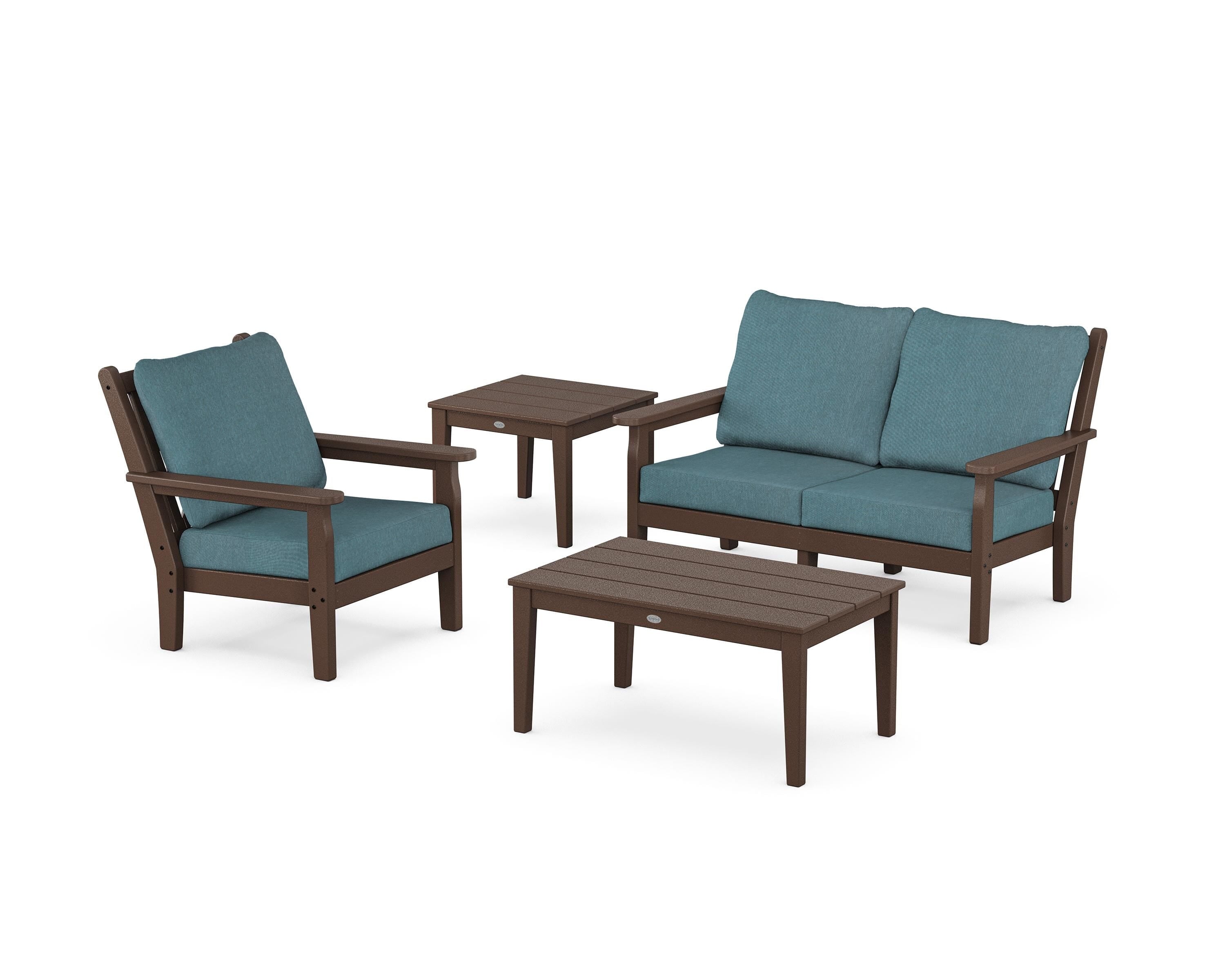 POLYWOOD® Chippendale 4-Piece Deep Seating Set in Mahogany / Ocean Teal