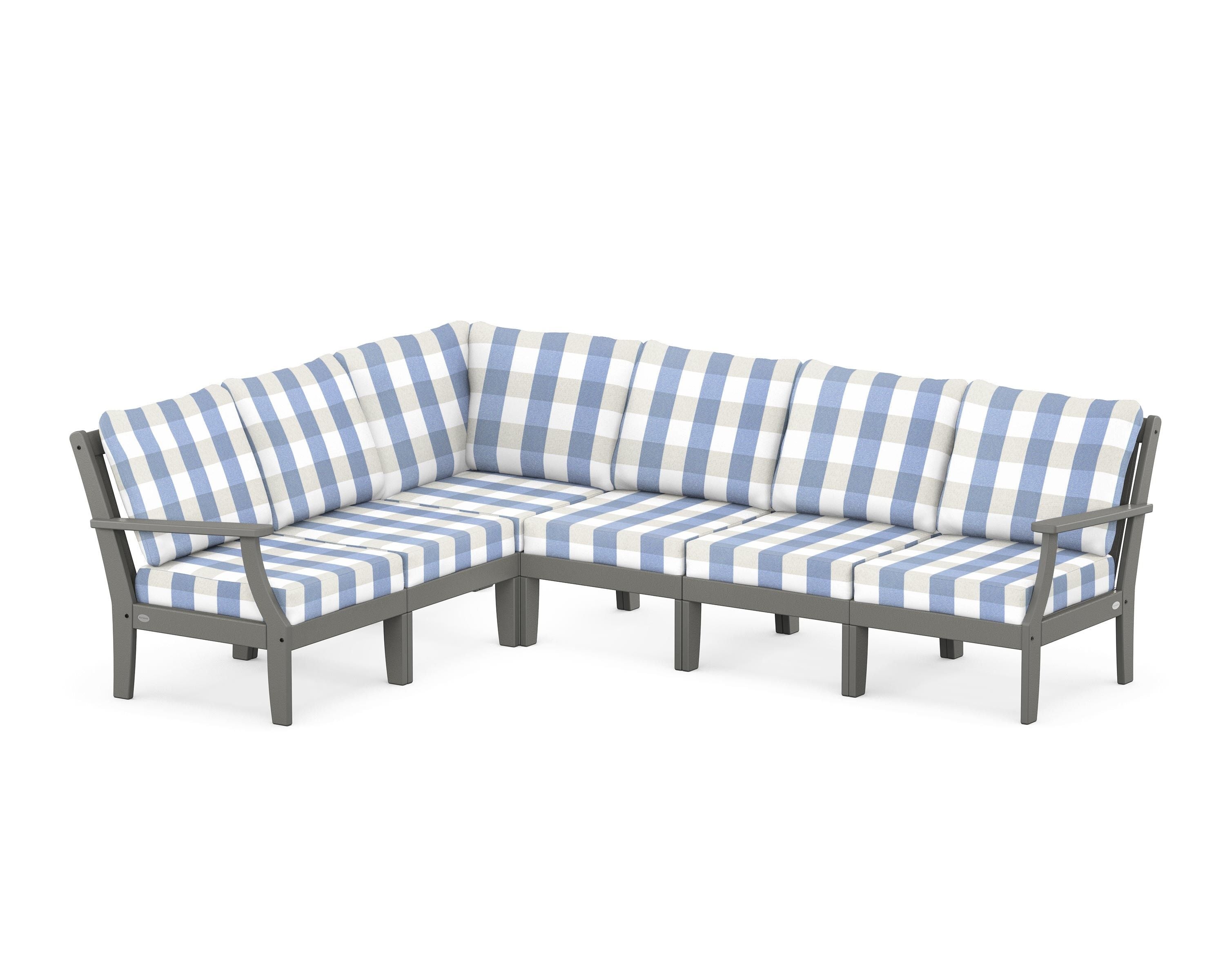 POLYWOOD® Braxton Modular 6-Piece Deep Seating Set in Slate Grey / Buffalo Plaid Sky Blue