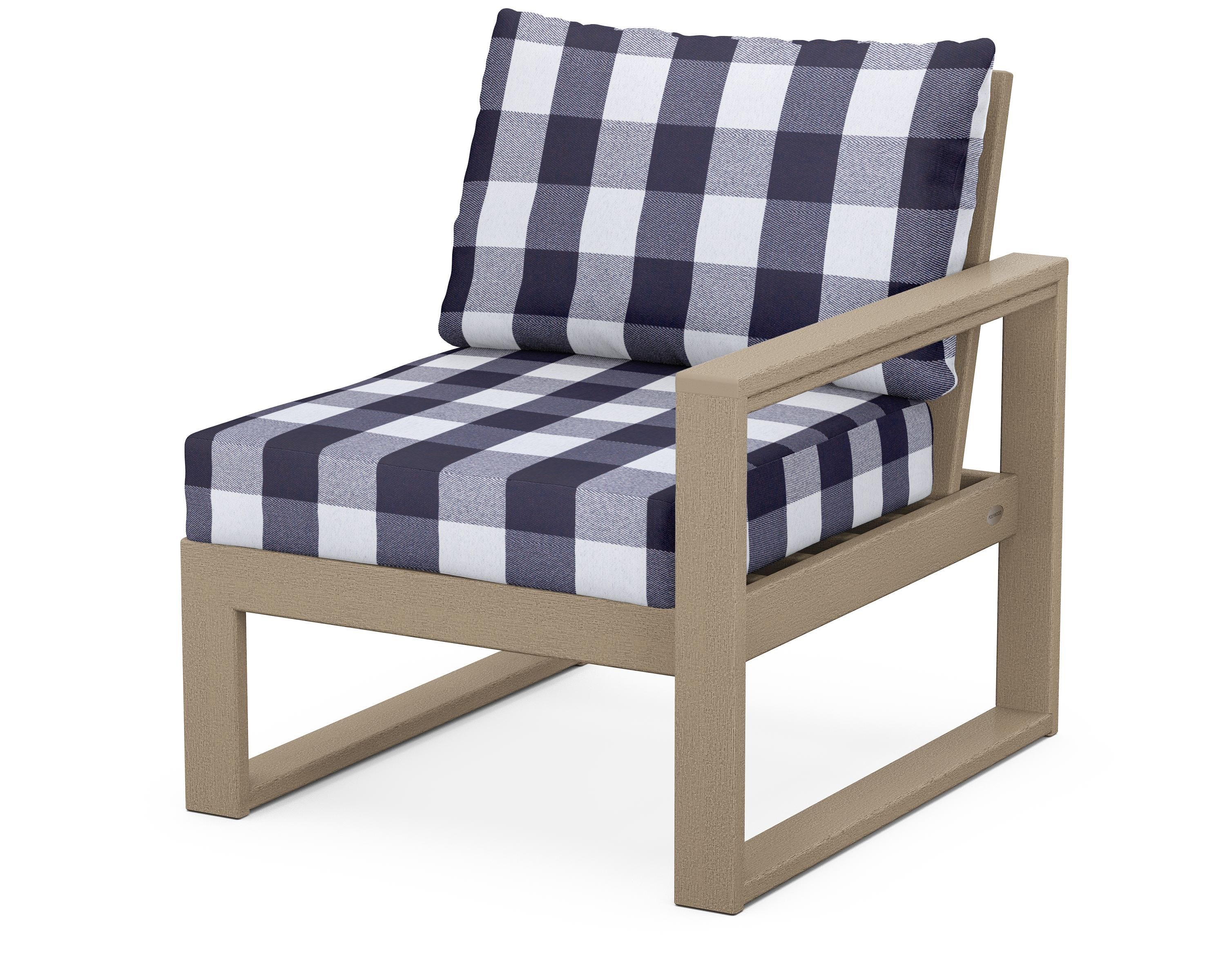 POLYWOOD® EDGE Modular Right Arm Chair in Vintage Sahara / Buffalo Plaid Navy