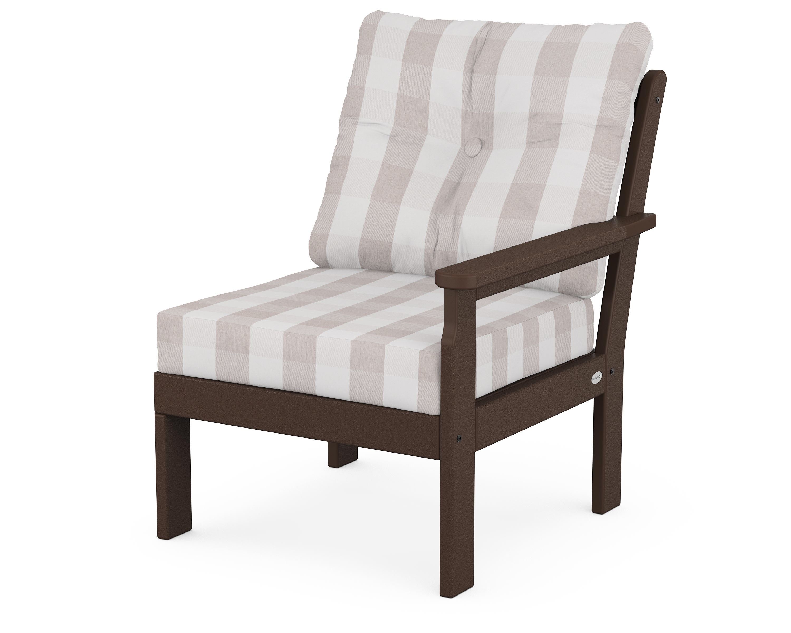 POLYWOOD® Vineyard Modular Right Arm Chair in Mahogany / Buffalo Plaid Dune Burlap