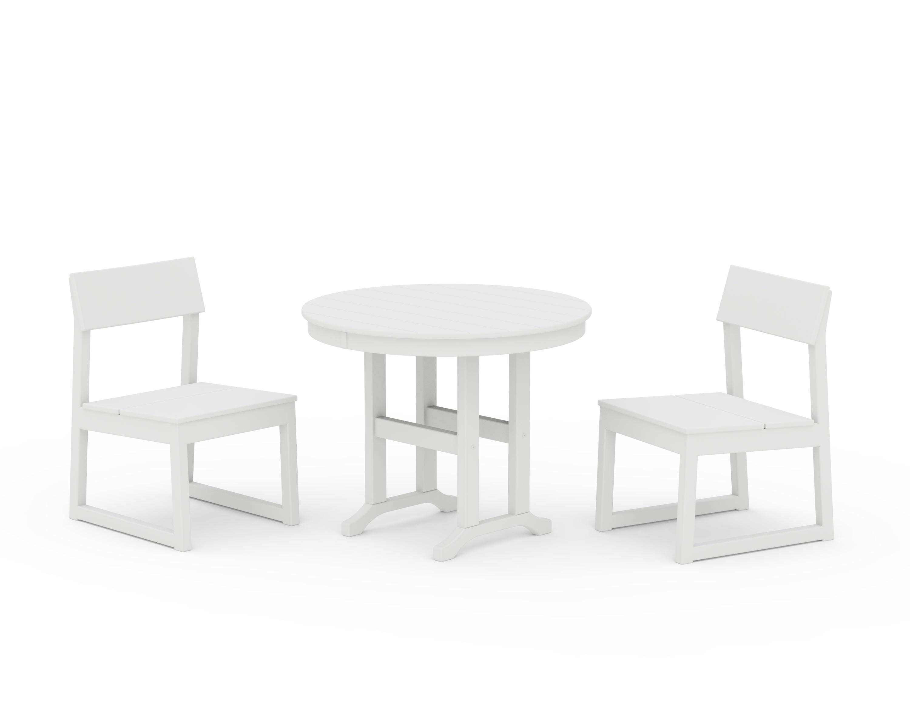 POLYWOOD® EDGE Side Chair 3-Piece Round Dining Set in White