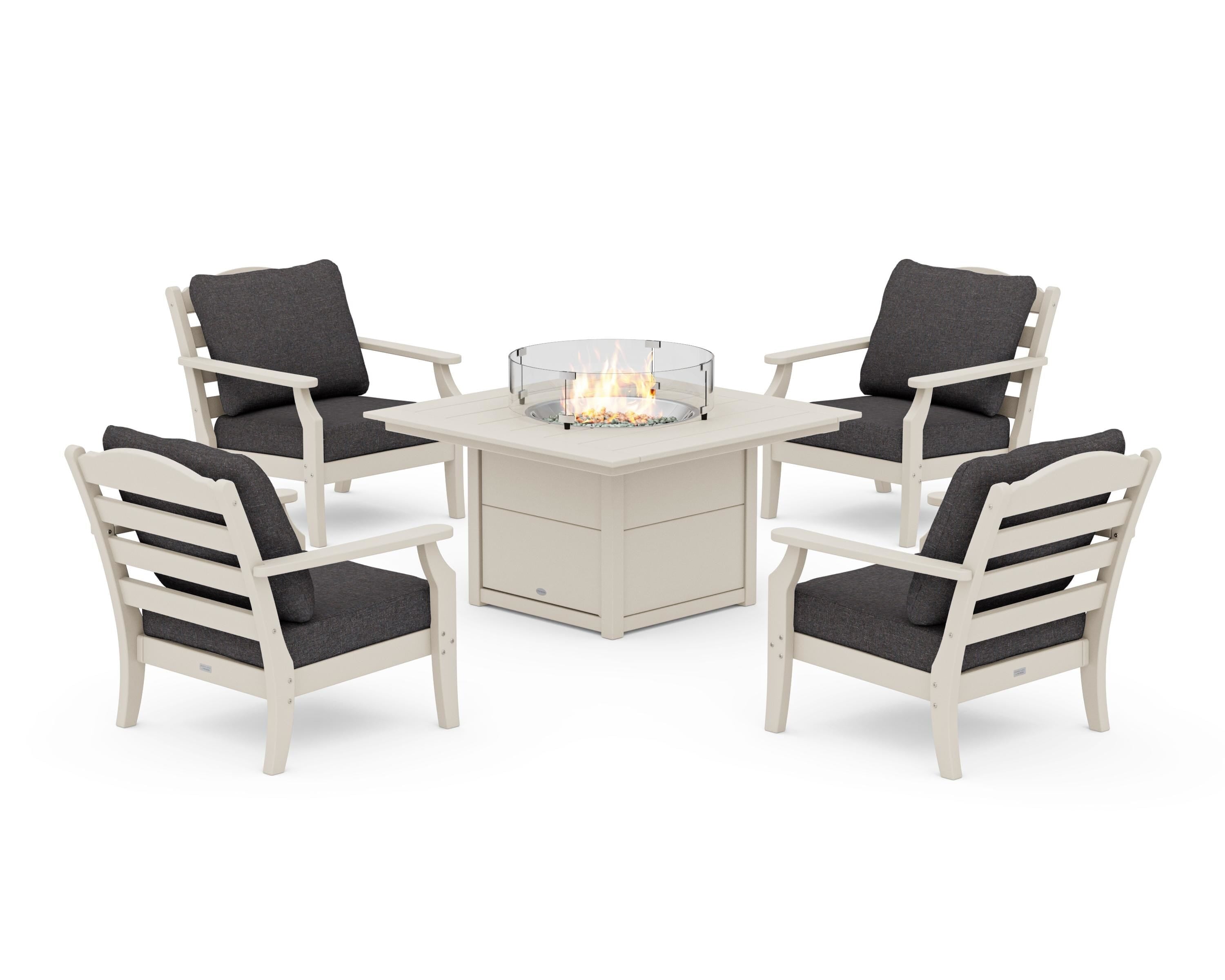 Draper James™ by POLYWOOD® Savannah 5-Piece Deep Seating Set with Fire Pit Table in Sand / Ash Charcoal