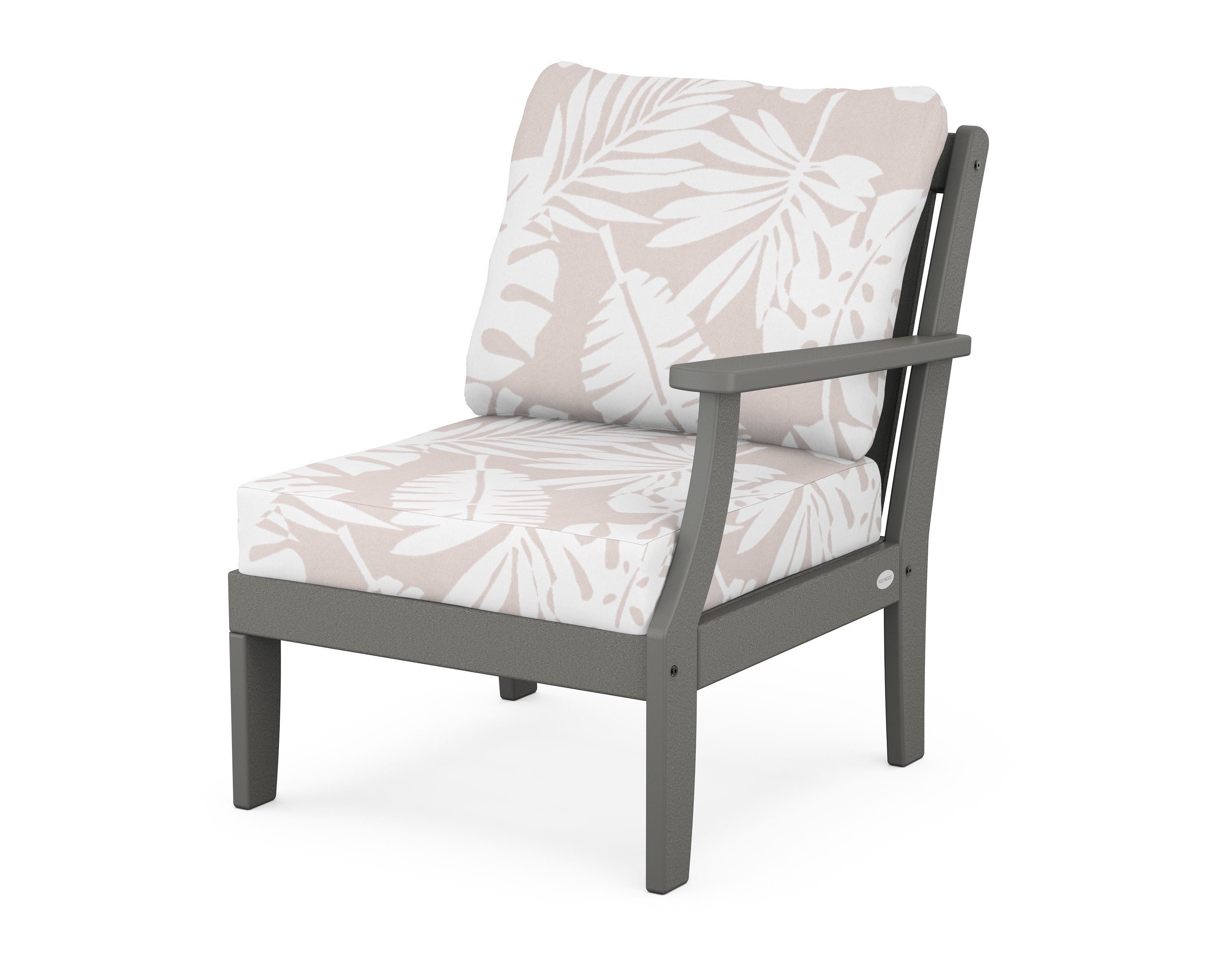 POLYWOOD® Braxton Modular Right Arm Chair in Slate Grey / Leaf Dune Burlap