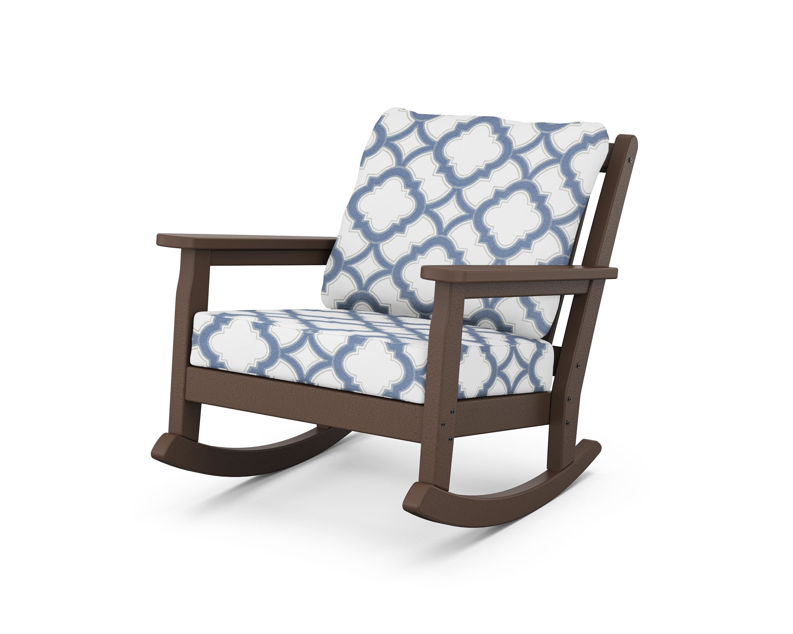POLYWOOD® Chippendale Deep Seating Rocking Chair in Mahogany / Trellis Sky Blue